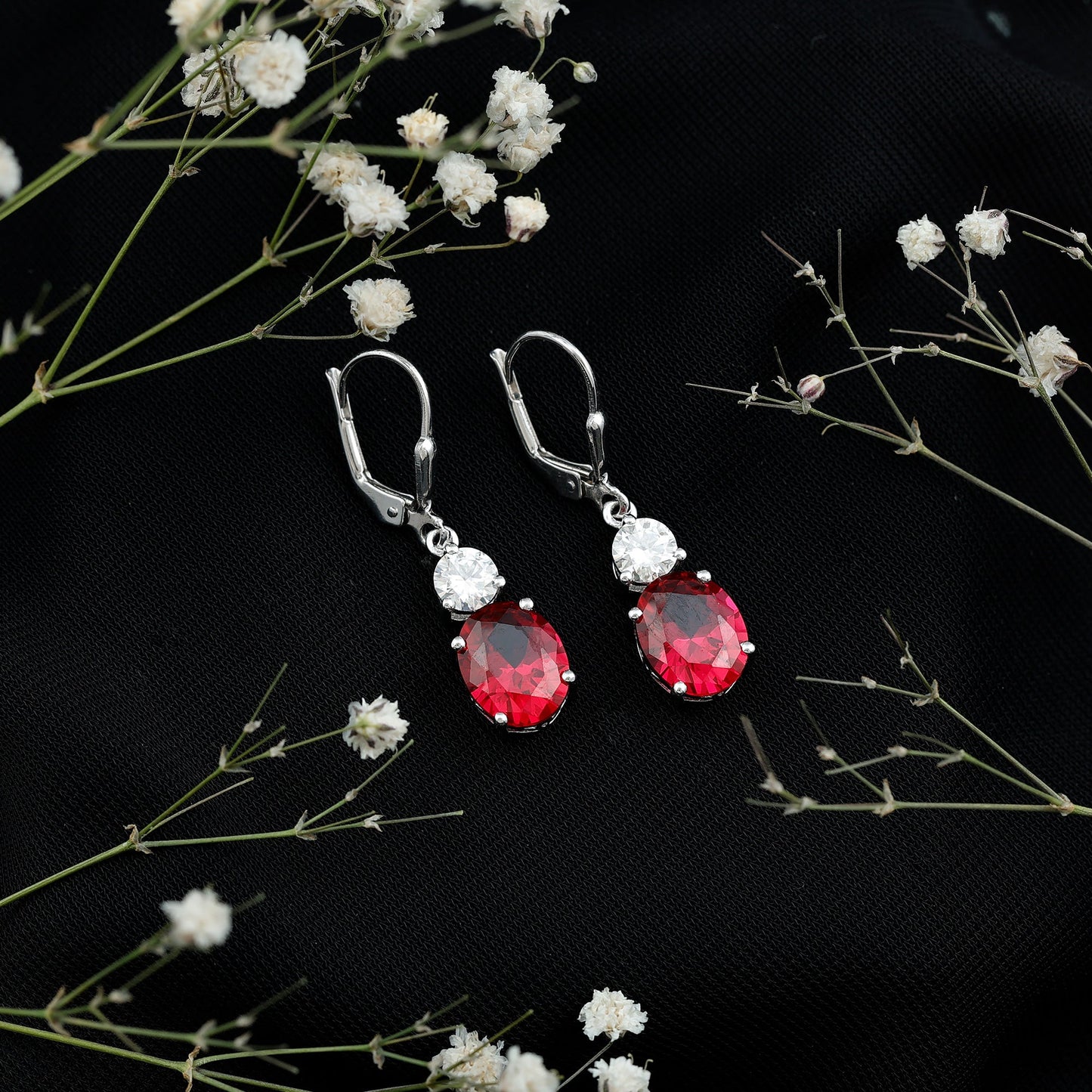8 Carat Lab Created Ruby Drop Earrings with Certificate