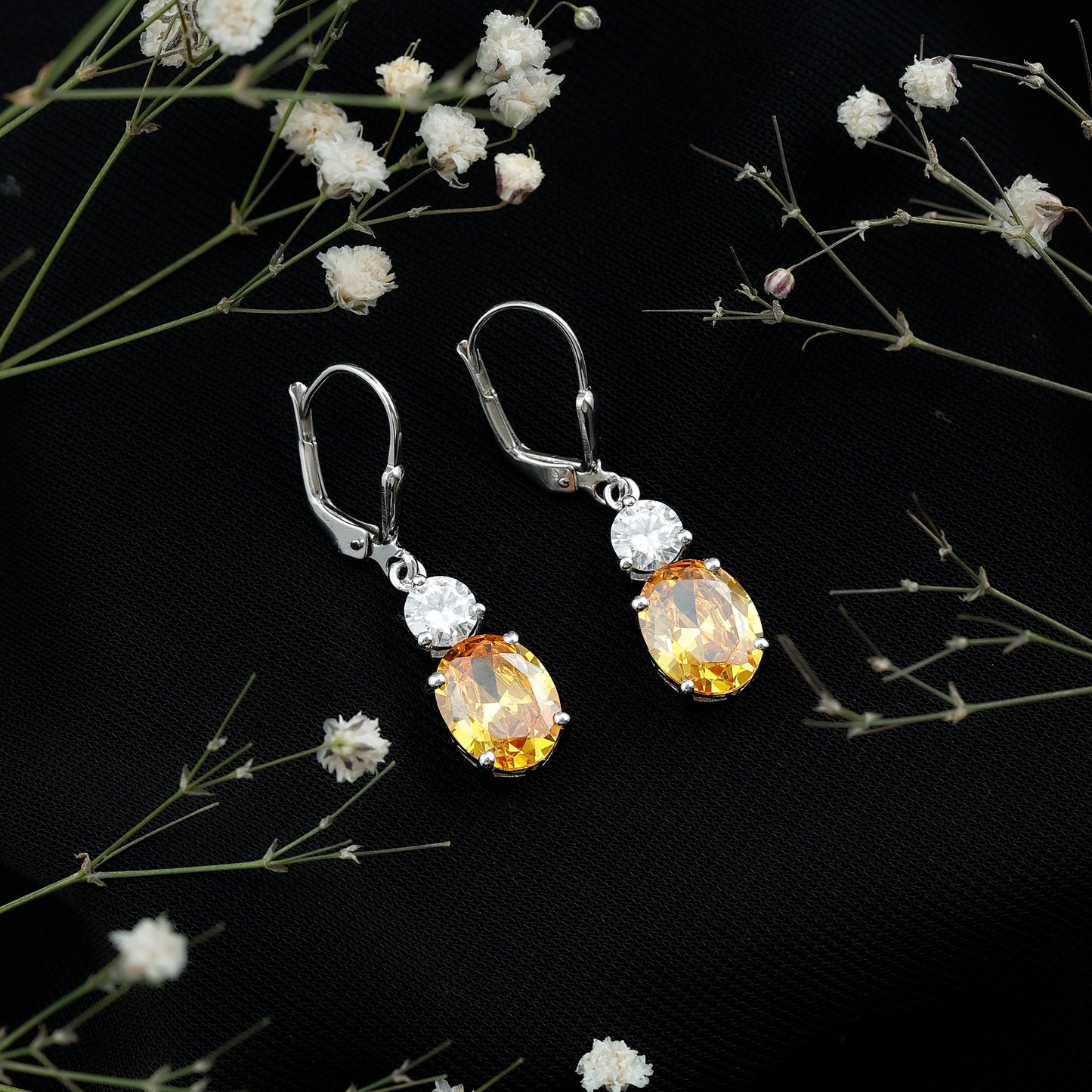 8 Carat Lab Grown Yellow Sapphire Drop Earrings with Leverback