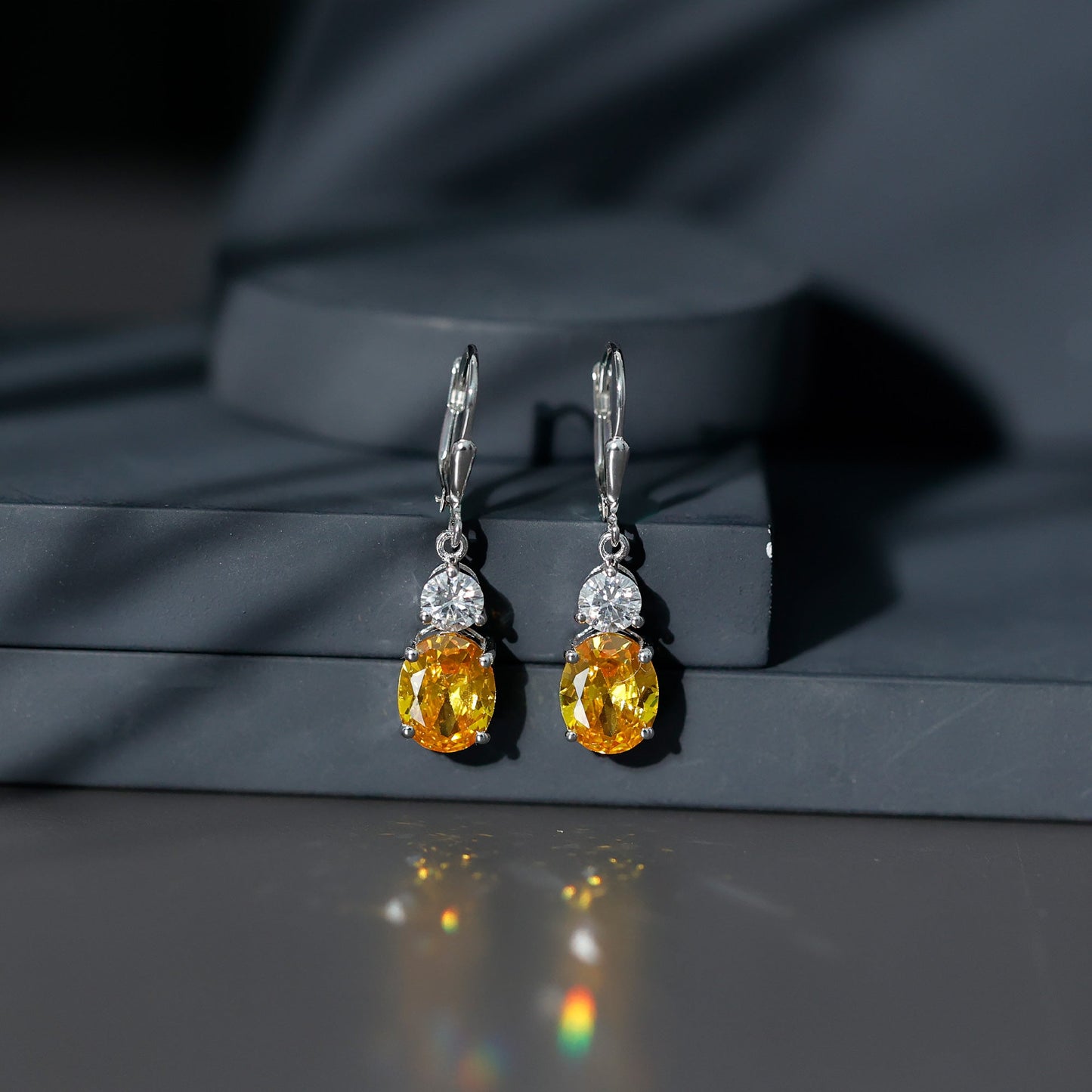 8 Carat Lab Grown Yellow Sapphire Drop Earrings with Leverback