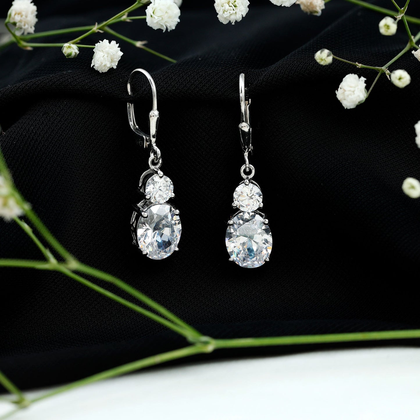 Certified Cubic Zirconia Hoop Drop Earrings with Lever Back