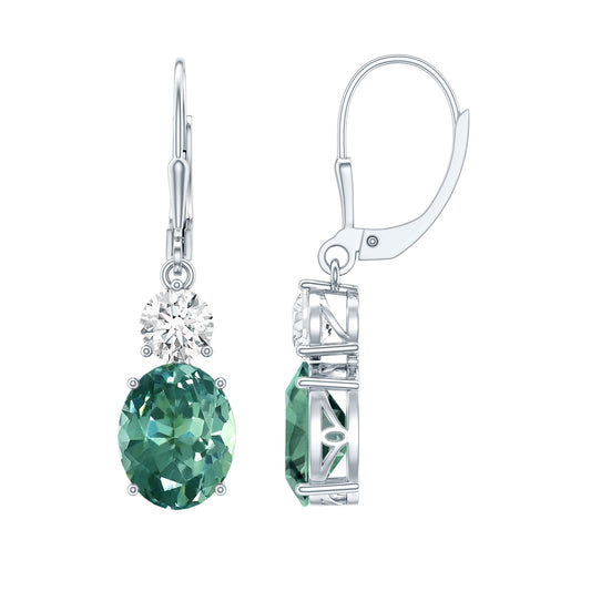 8 Carat Lab Grown Green Sapphire Drop Hoop Earrings with Certificate