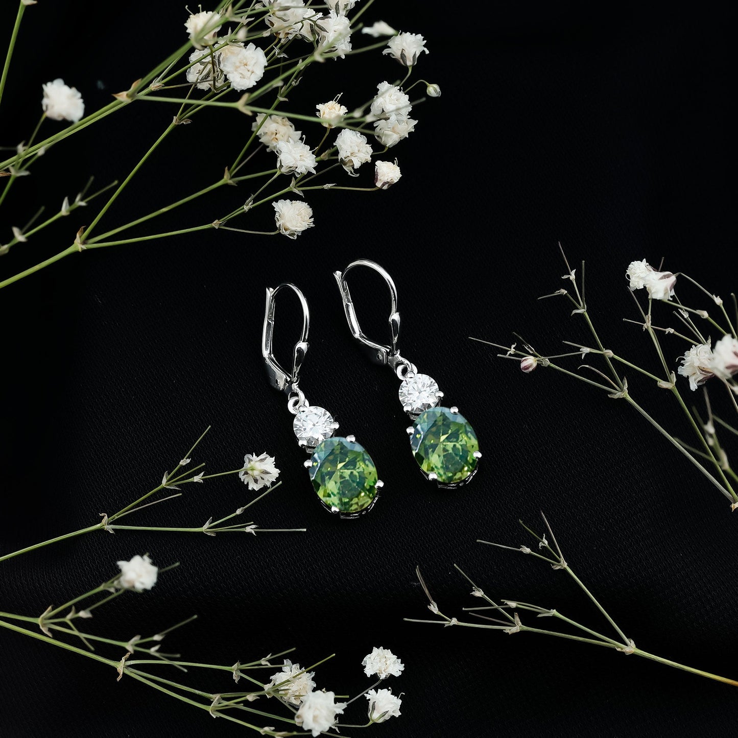 8 Carat Lab Grown Green Sapphire Drop Hoop Earrings with Certificate