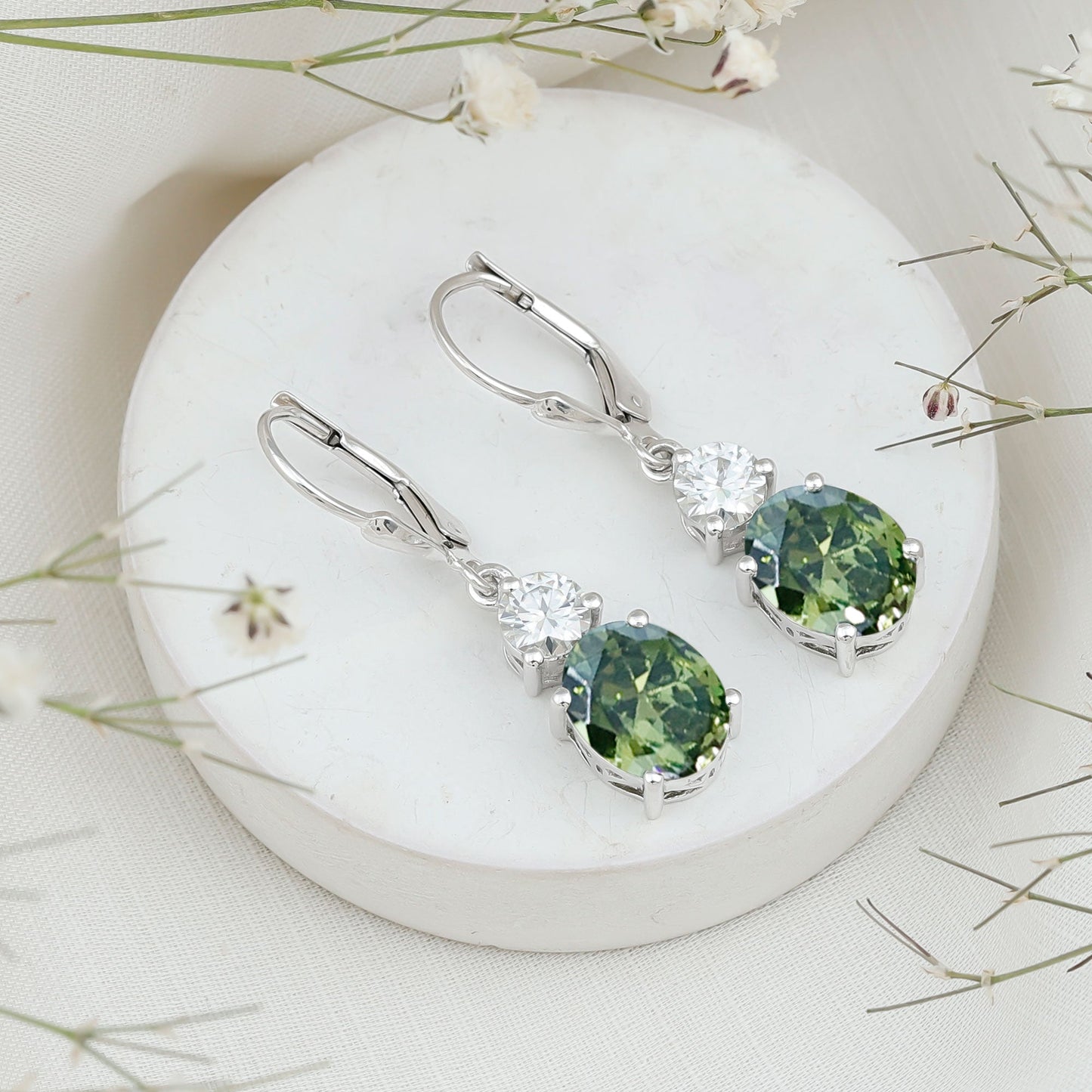 8 Carat Lab Grown Green Sapphire Drop Hoop Earrings with Certificate