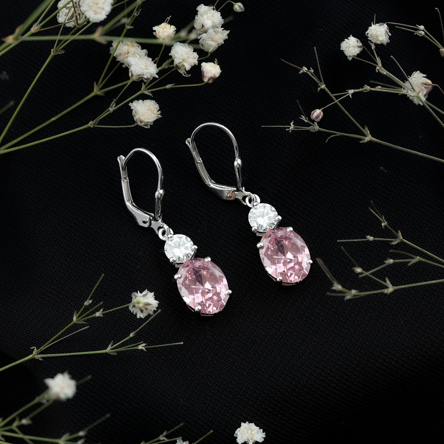8 Carat Oval Lab Grown Pink Sapphire Drop Hoop Earrings