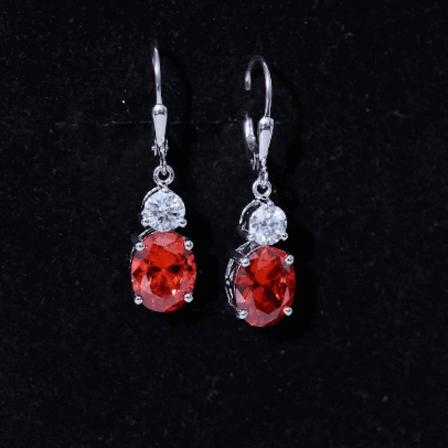 Certified 8 Carat Lab Grown Orange Sapphire Drop Earrings with Moissanite
