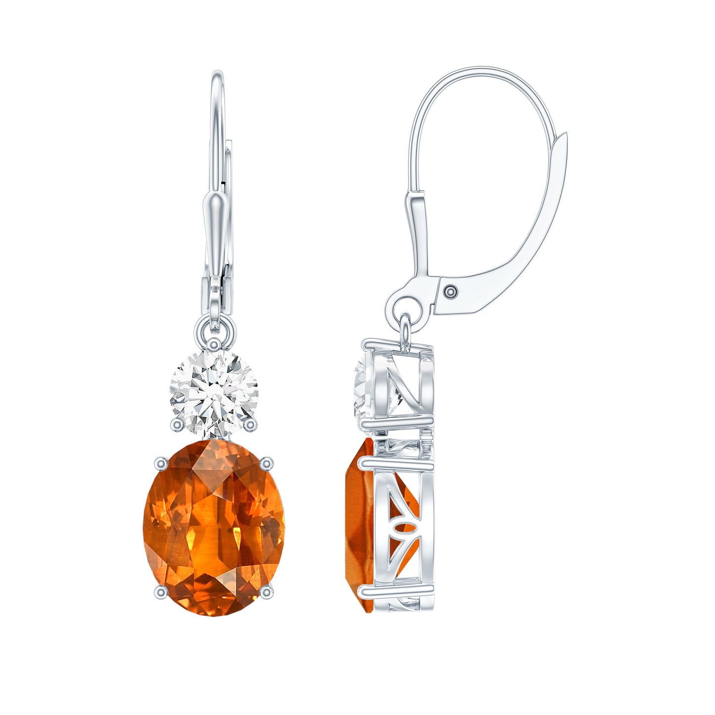 Certified 8 Carat Lab Grown Orange Sapphire Drop Earrings with Moissanite