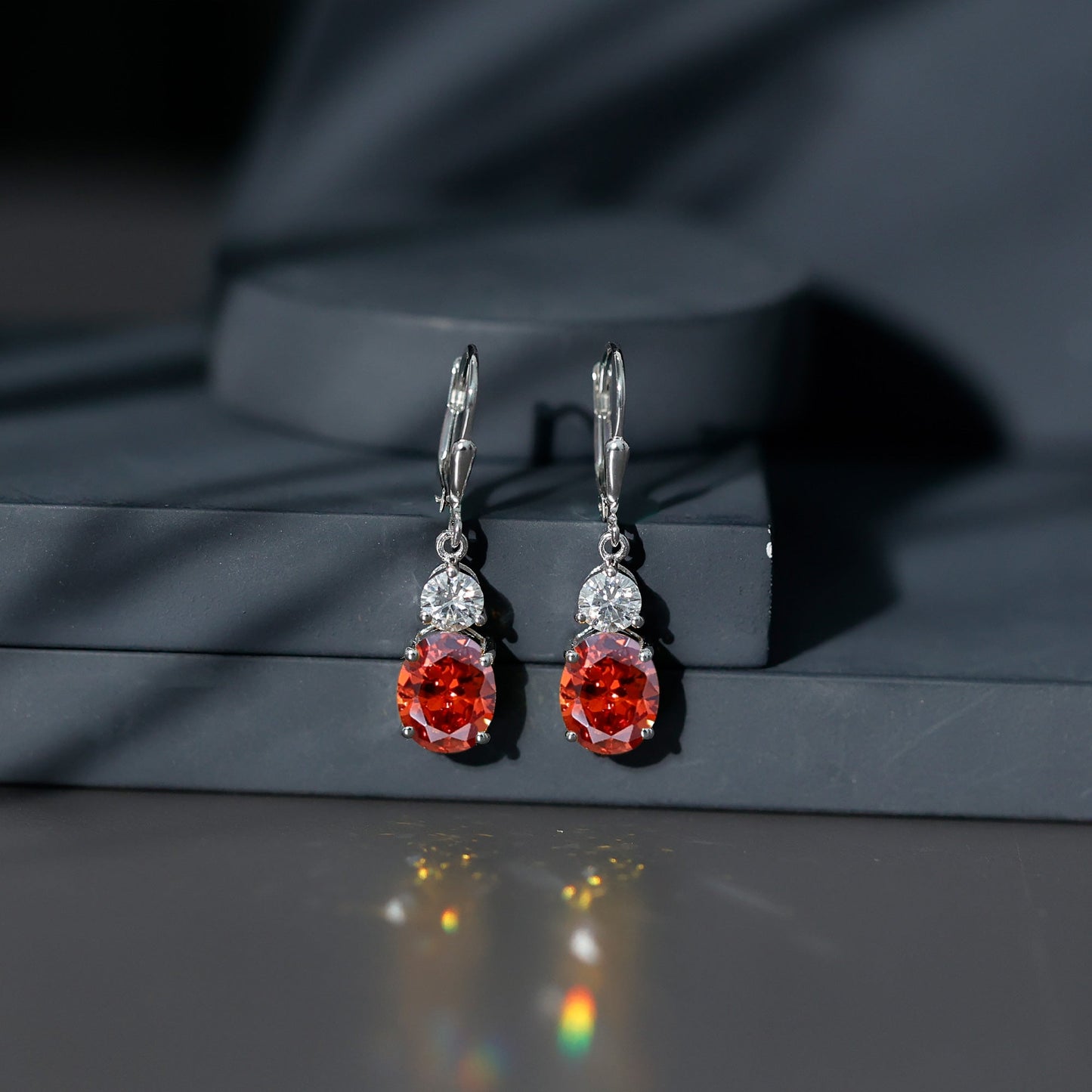 Certified Lab Grown Orange Sapphire And Moissanite Drop Dangle Earrings