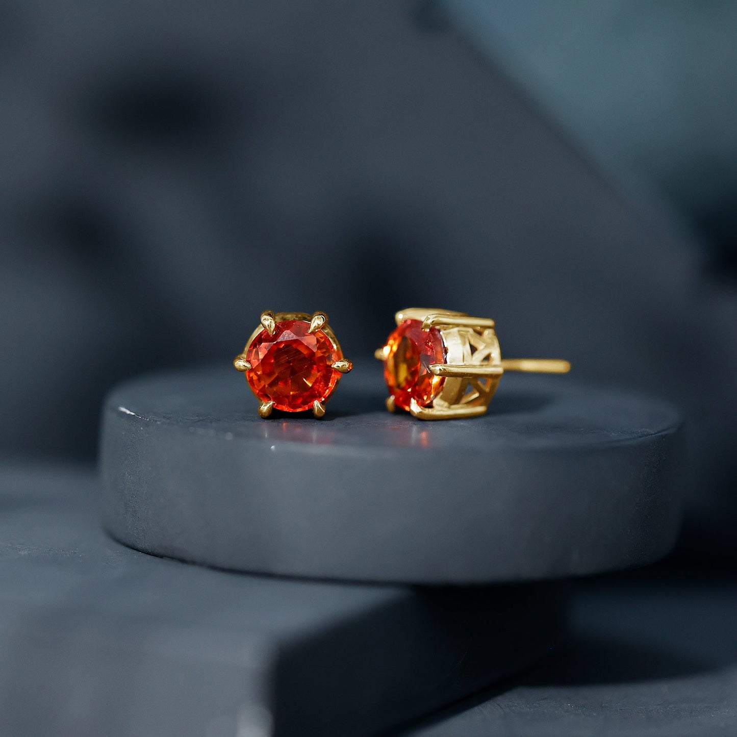 4.5 Carat Round Lab Created Orange Sapphire Solitaire Stud Earrings