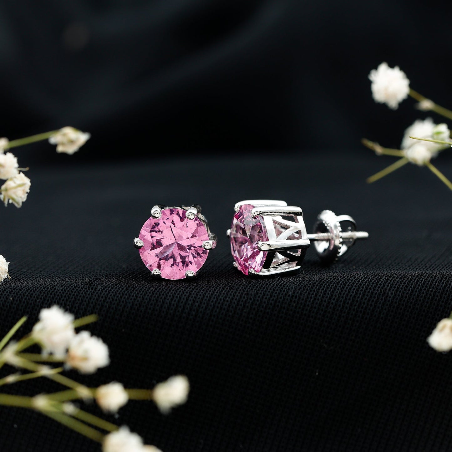Certified 4.5 Carat Round Lab Created Pink Sapphire Stud Earrings