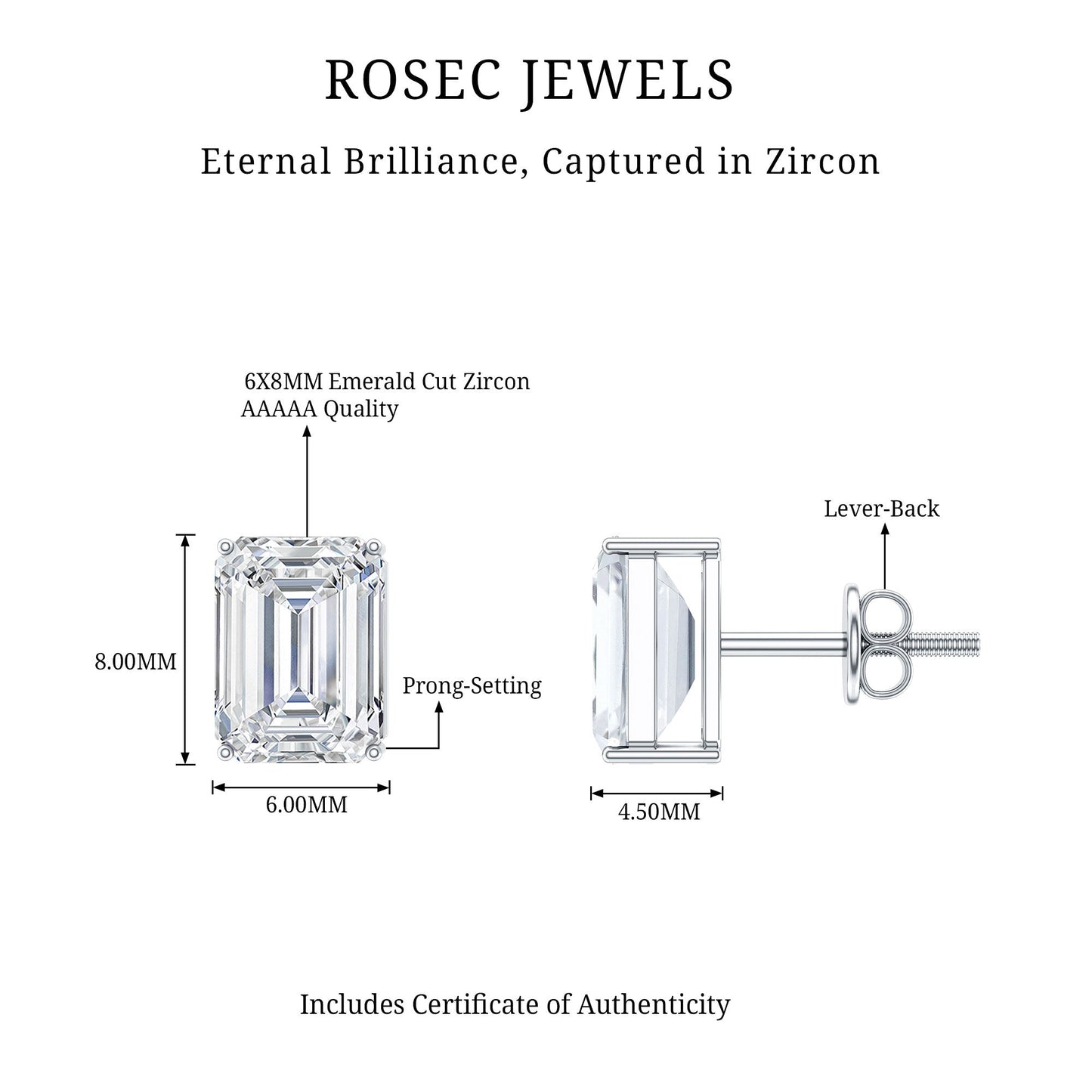 Certified 3.7 Carat Emerald Cut Cubic Zirconia Stud Earrings