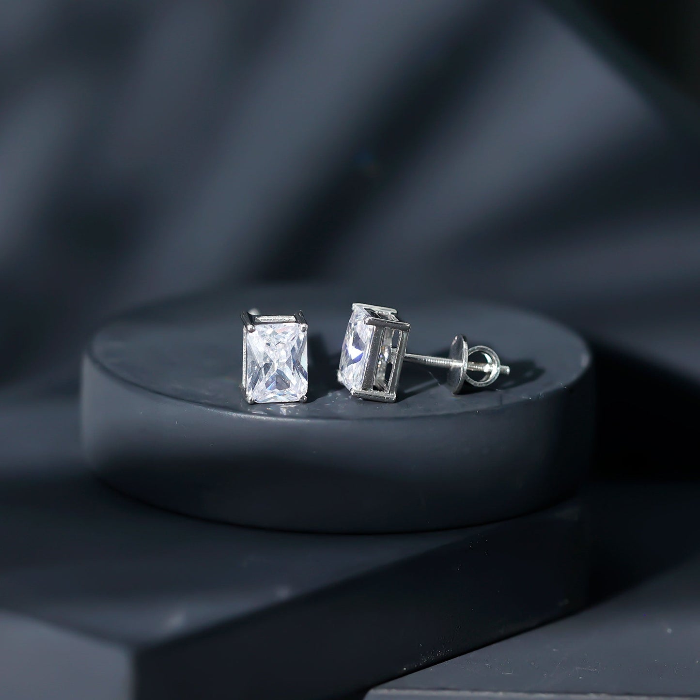 Certified 3.7 Carat Emerald Cut Cubic Zirconia Stud Earrings