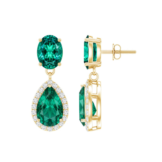 Lab Created Emerald Classic Dangle Earrings with Moissanite