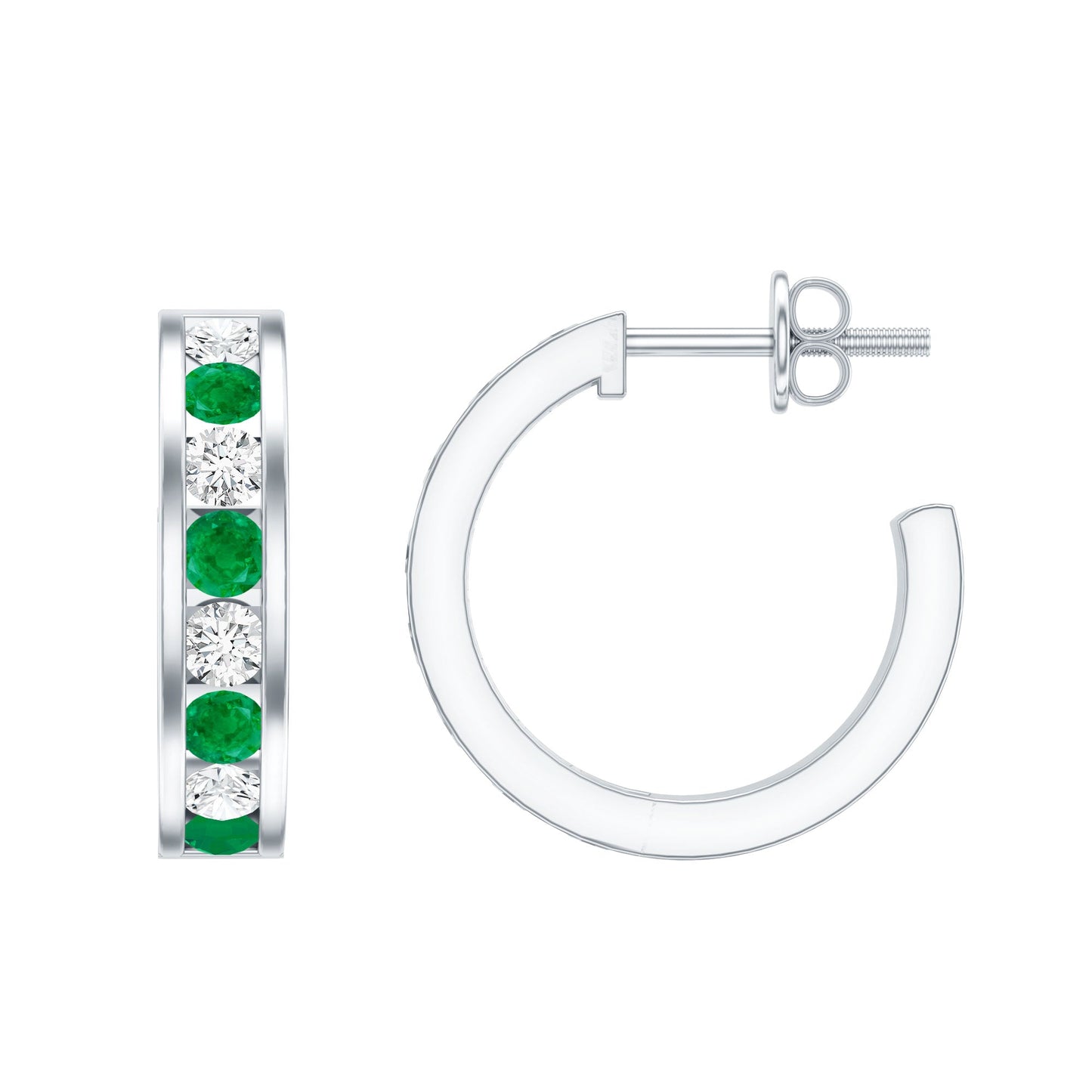 Certified Emerald and Lab Diamond Hoop Earrings