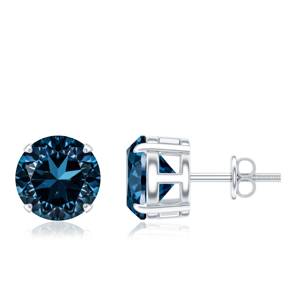 Solitaire 4 Carat London Blue Topaz Stud Earrings with Screw Backs