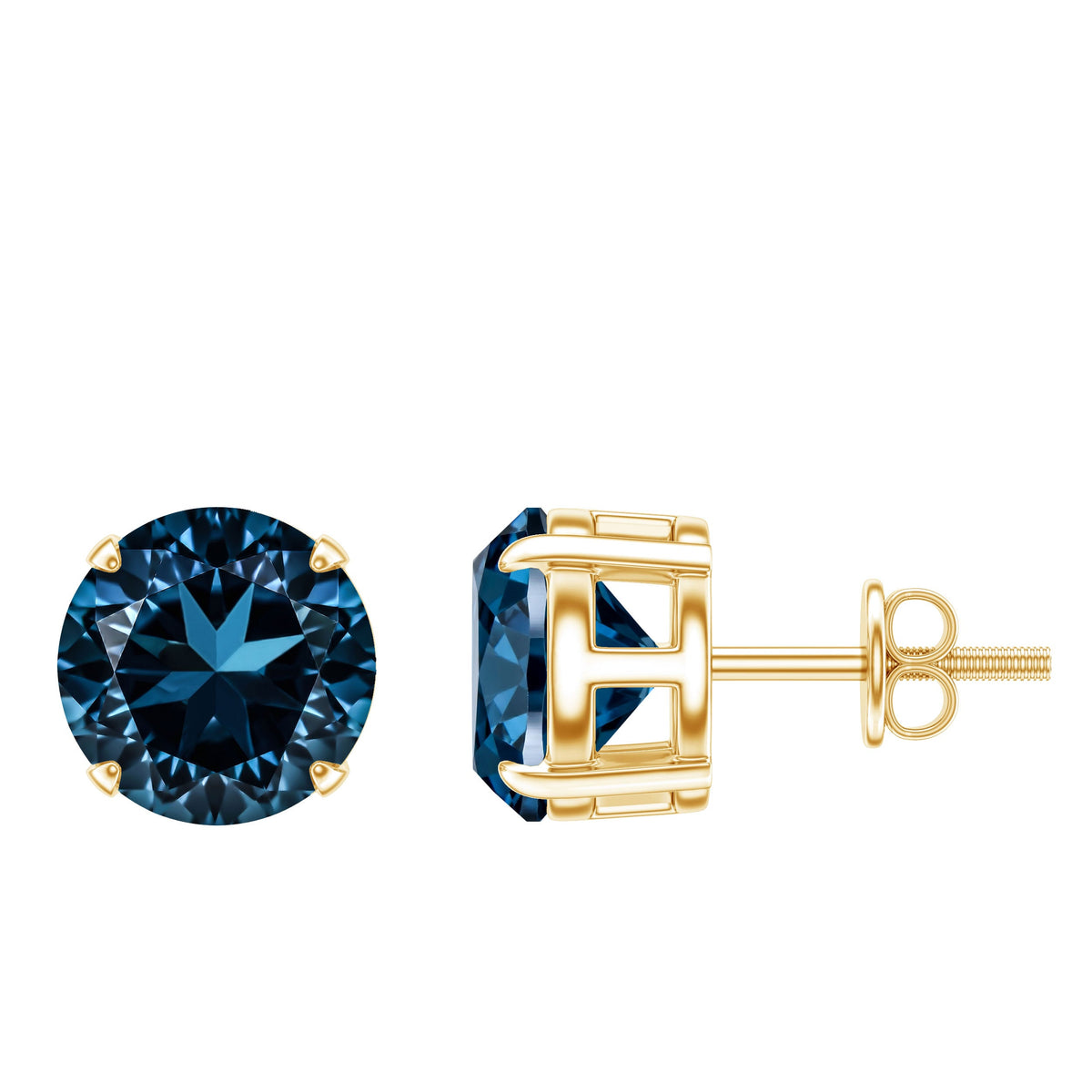 Solitaire 4 Carat London Blue Topaz Stud Earrings with Screw Backs