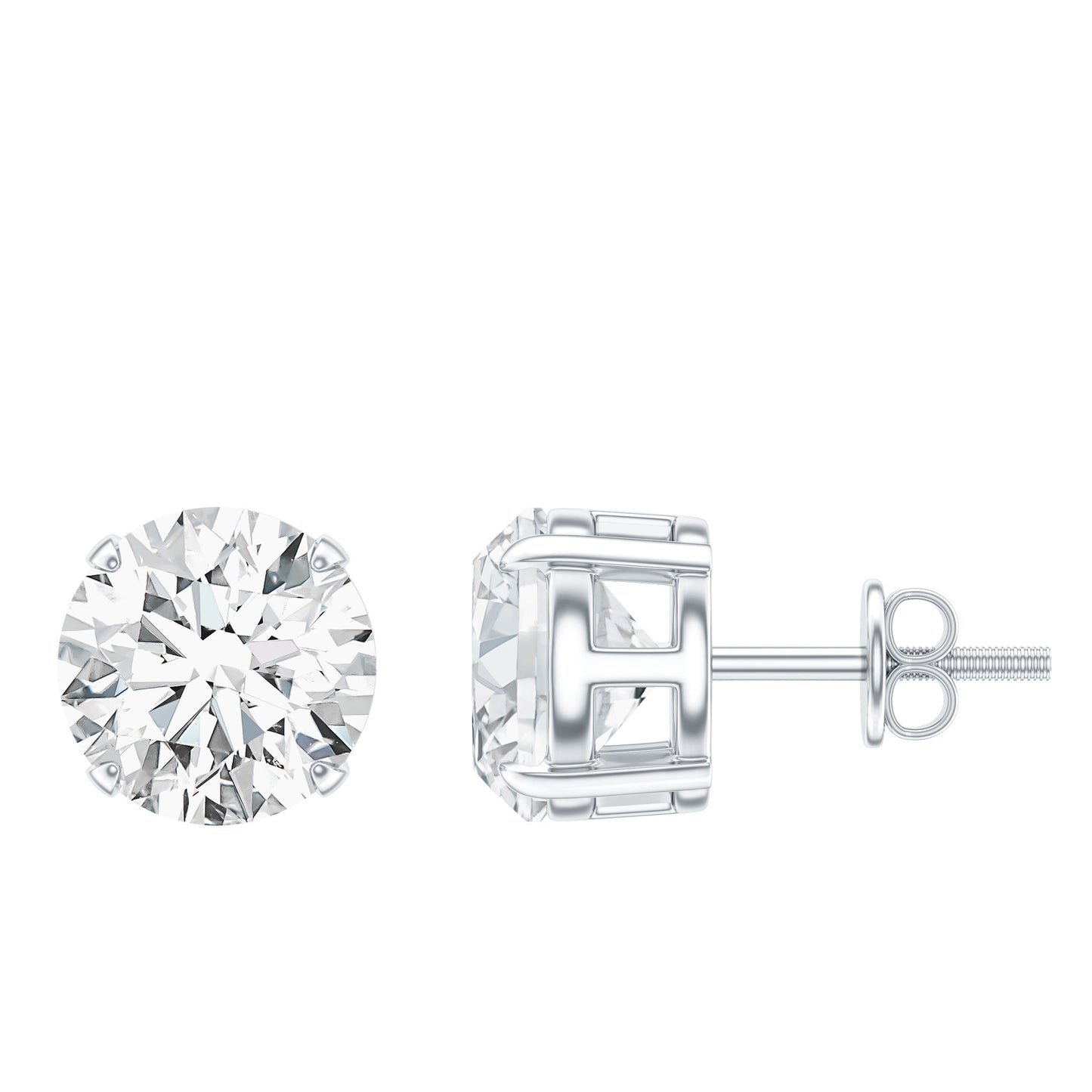 Certified 4 Carat Moissanite Stud Earrings in Silver
