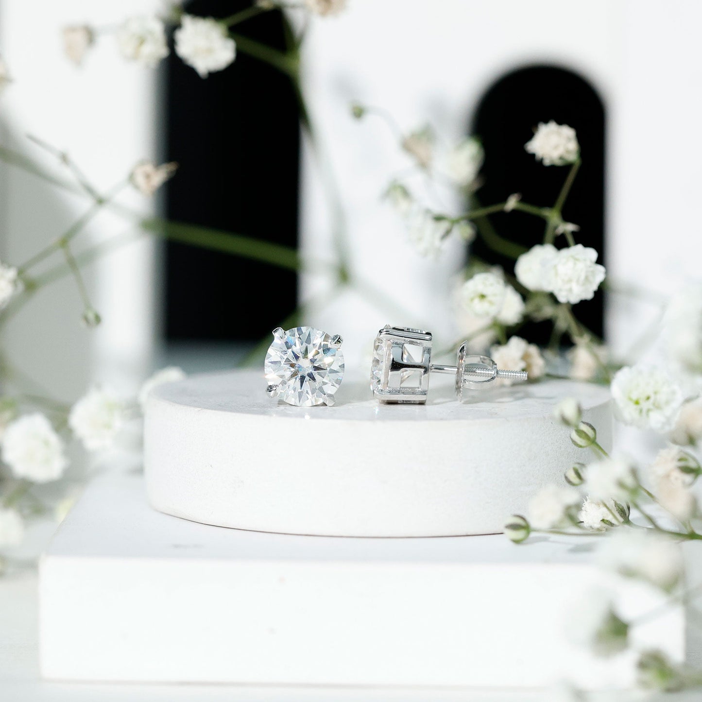 Certified 4 Carat Moissanite Stud Earrings in Silver