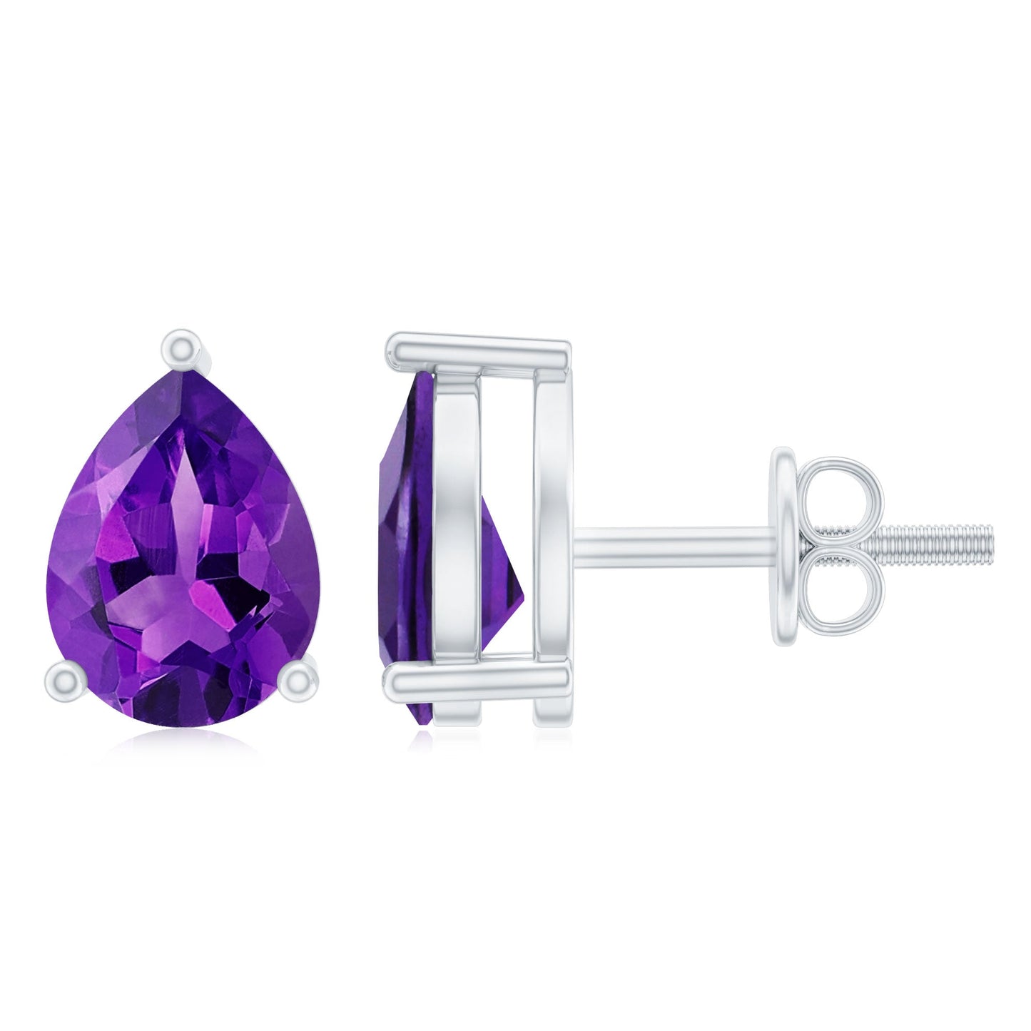 Natural Pear Shape Amethyst Teardrop Stud Earrings