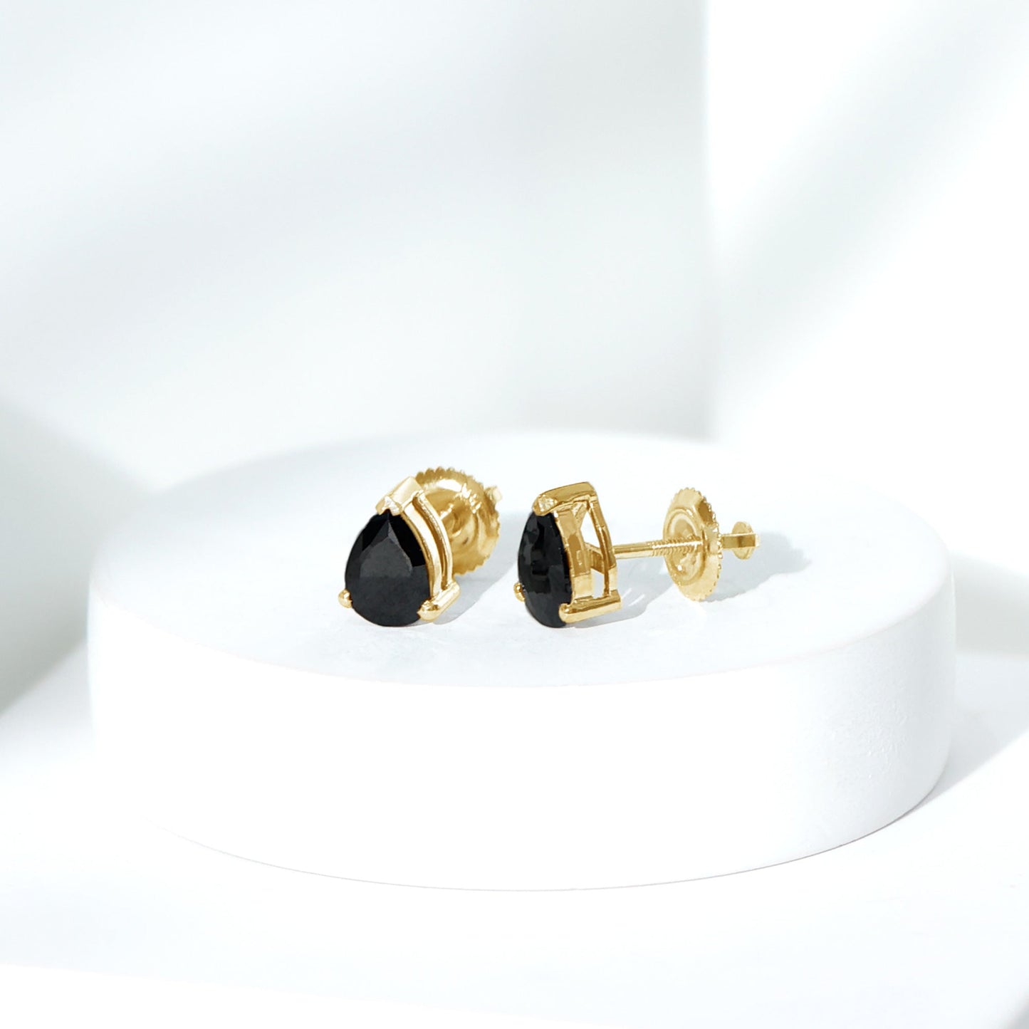 Certified Real Pear Shaped Black Spinel Earrings with Screw Back