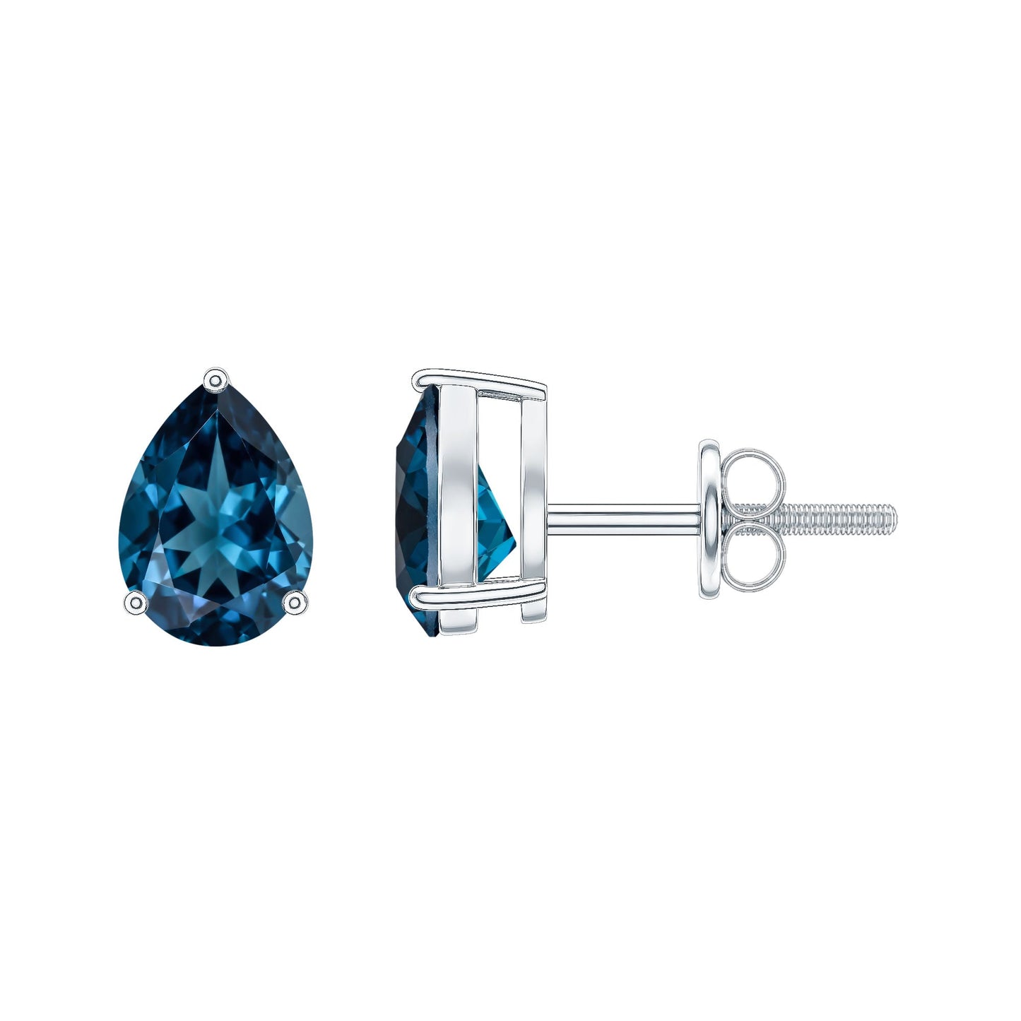 1.5 Carat Pear Shape London Blue Topaz Teardrop Stud Earrings