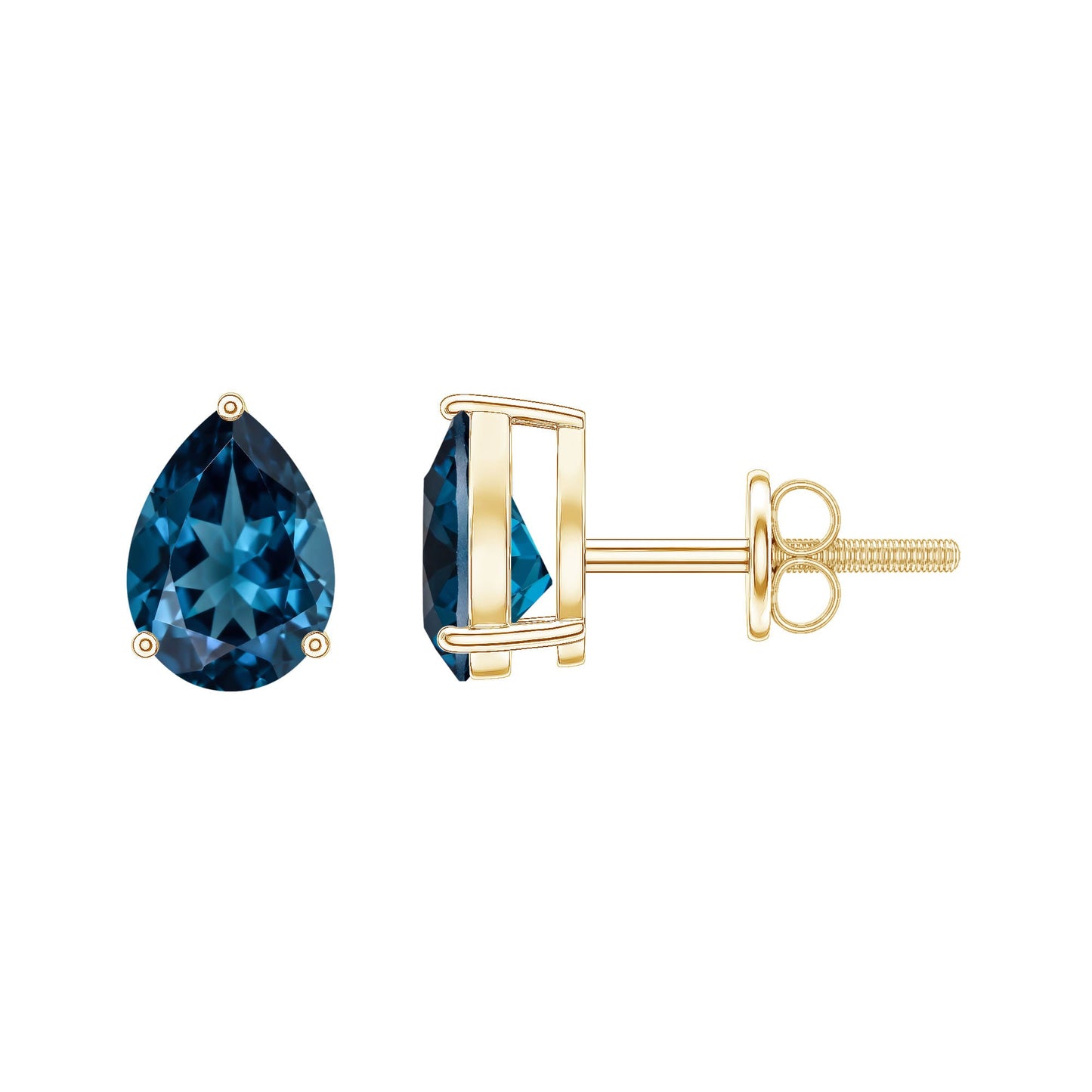 1.5 Carat Pear Shape London Blue Topaz Teardrop Stud Earrings