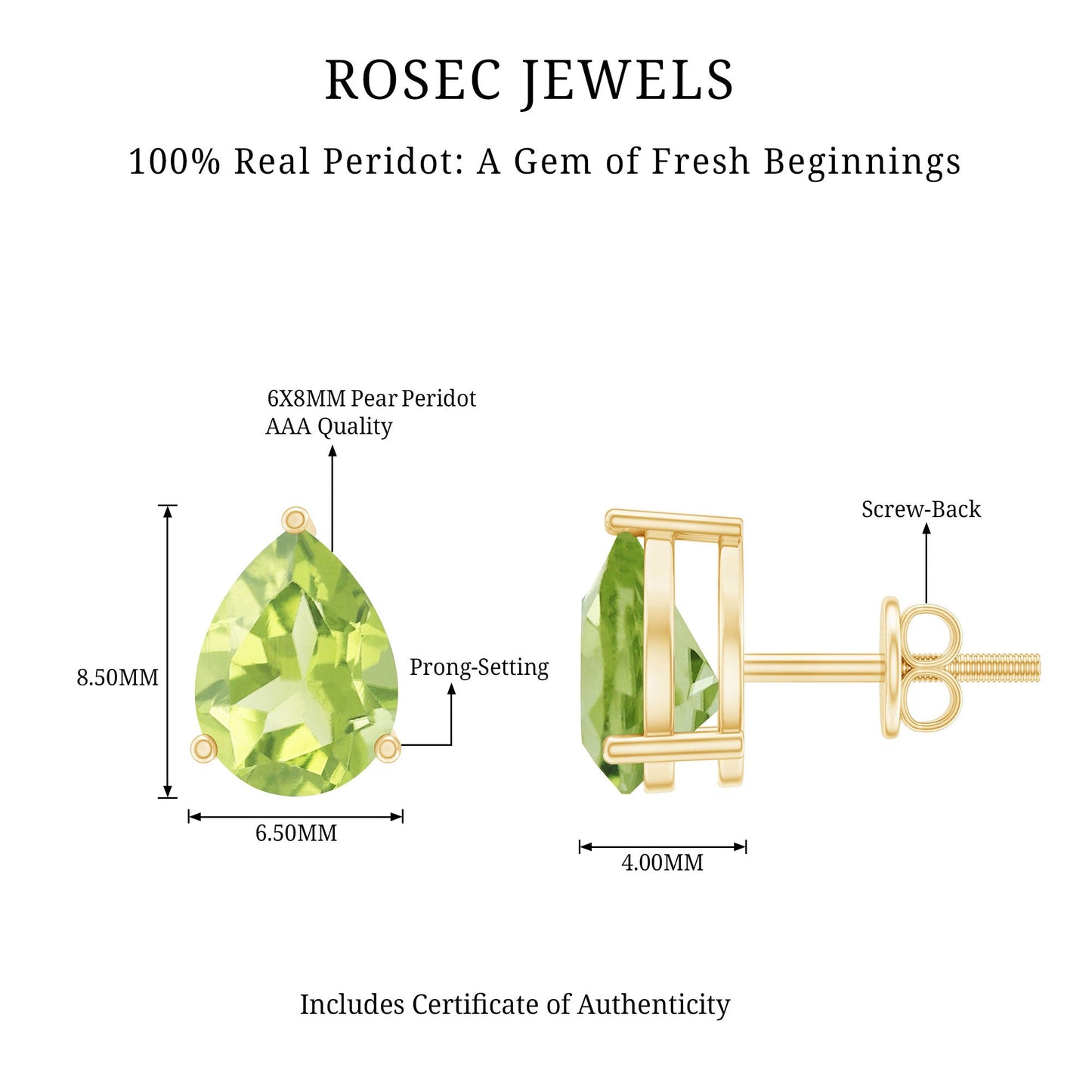 Natural Pear Shape 2 Carat Peridot August Birthstone Earrings