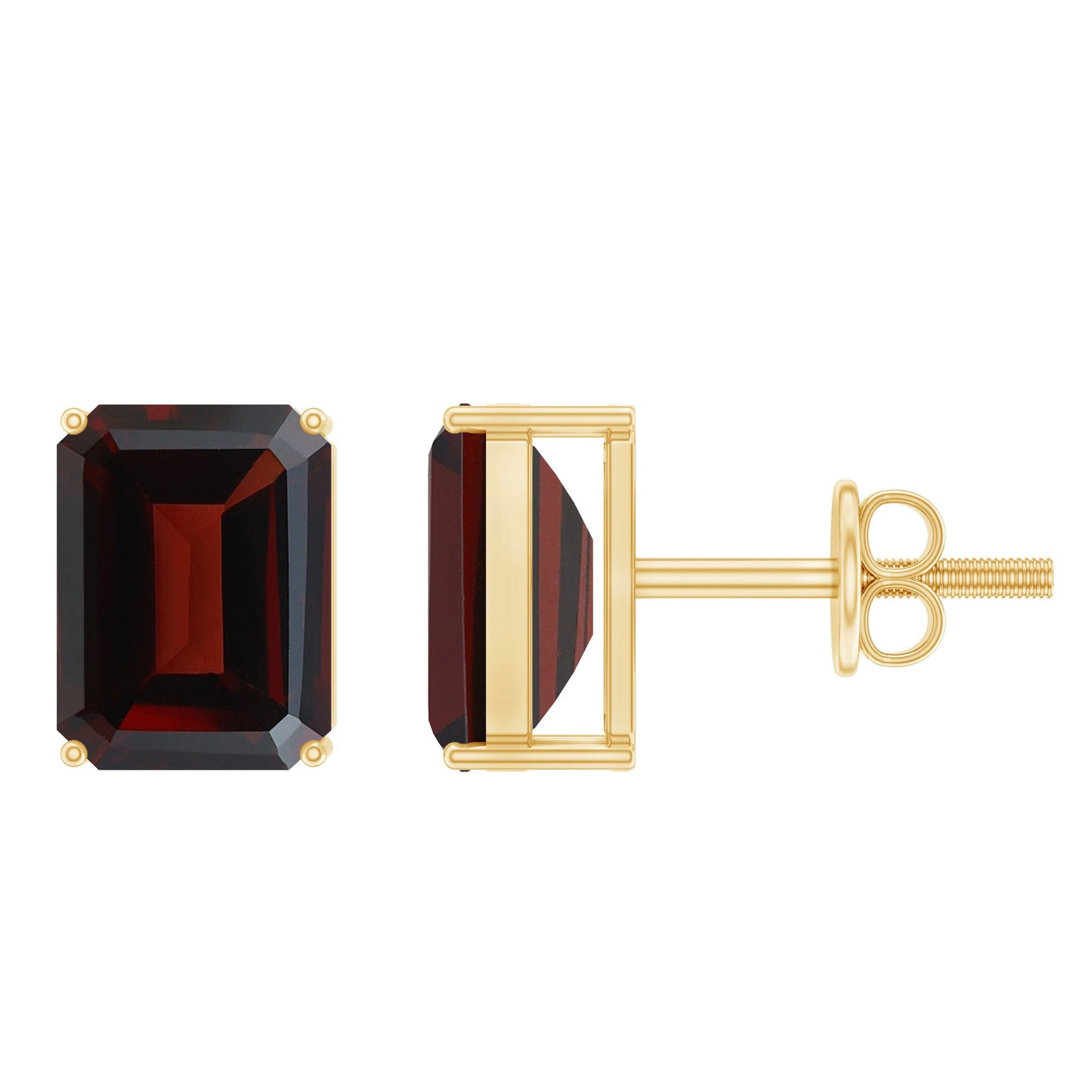 Real 4.32 Carat Emerald Cut Garnet Stud Earrings with Screw on Backs