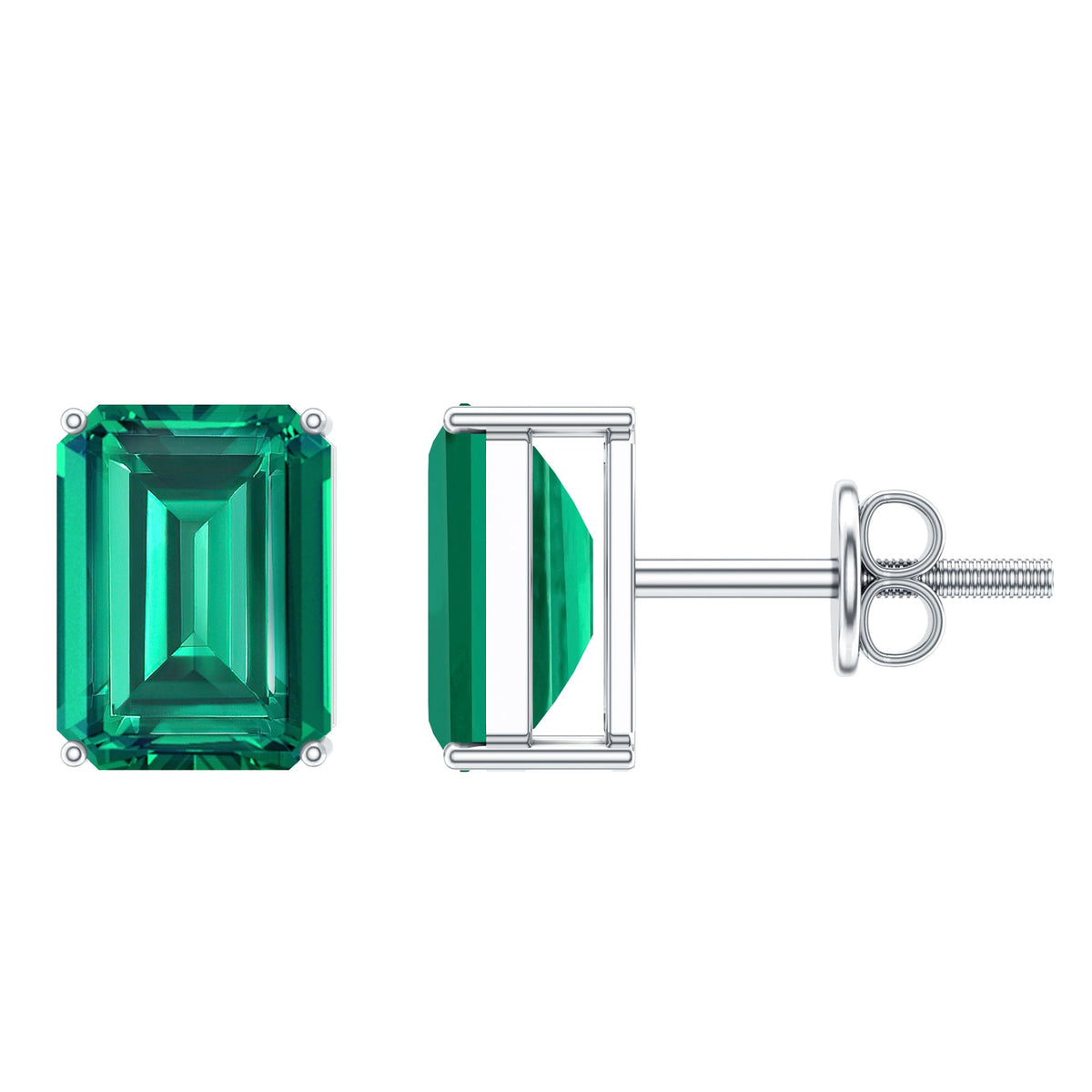3.3 Carat Emerald Cut Lab Grown Emerald Solitaire Stud Earrings