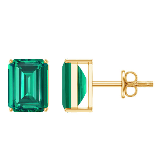 3.3 Carat Emerald Cut Lab Grown Emerald Solitaire Stud Earrings