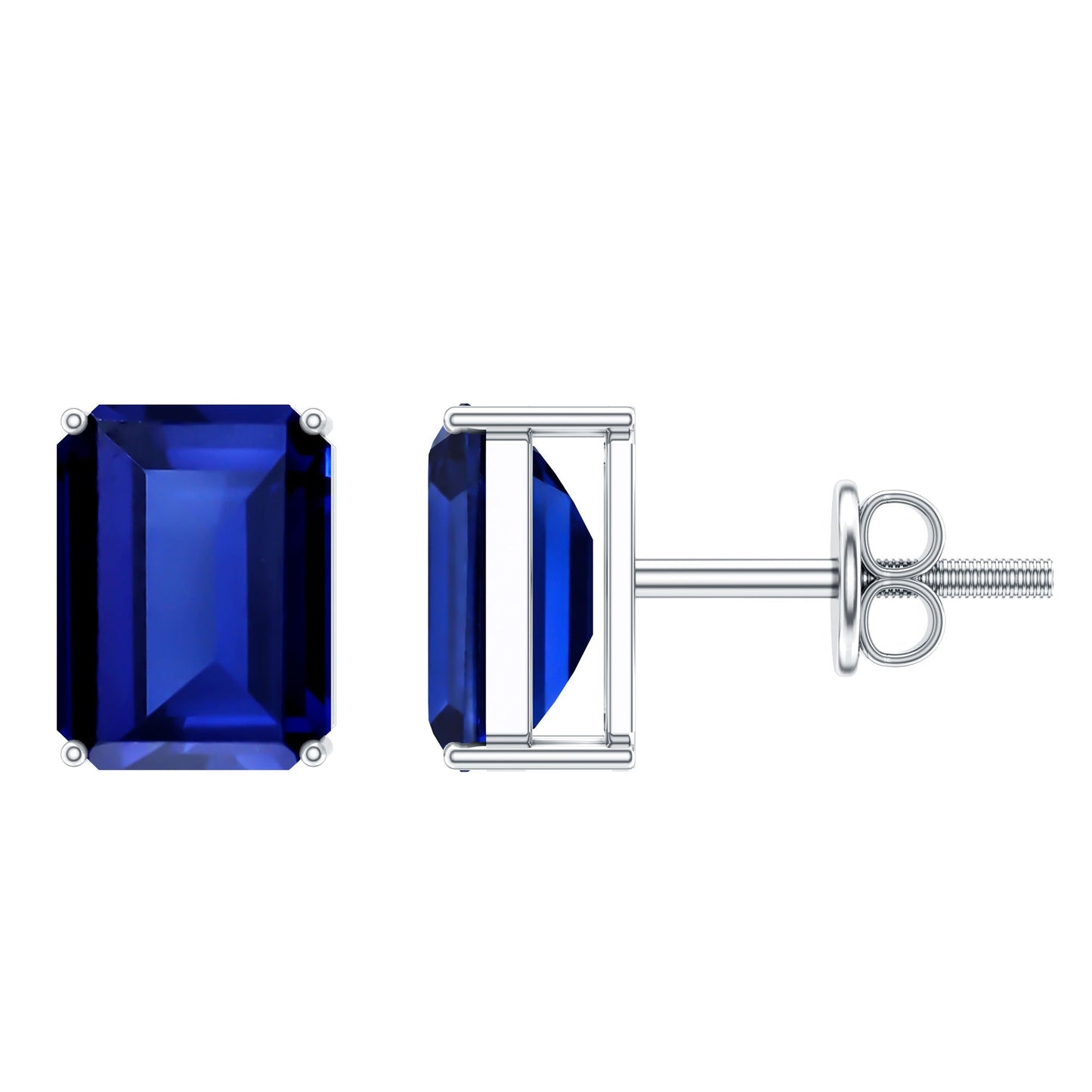 3.5 CT Emerald Cut Lab Created Blue Sapphire Big Stud Earrings