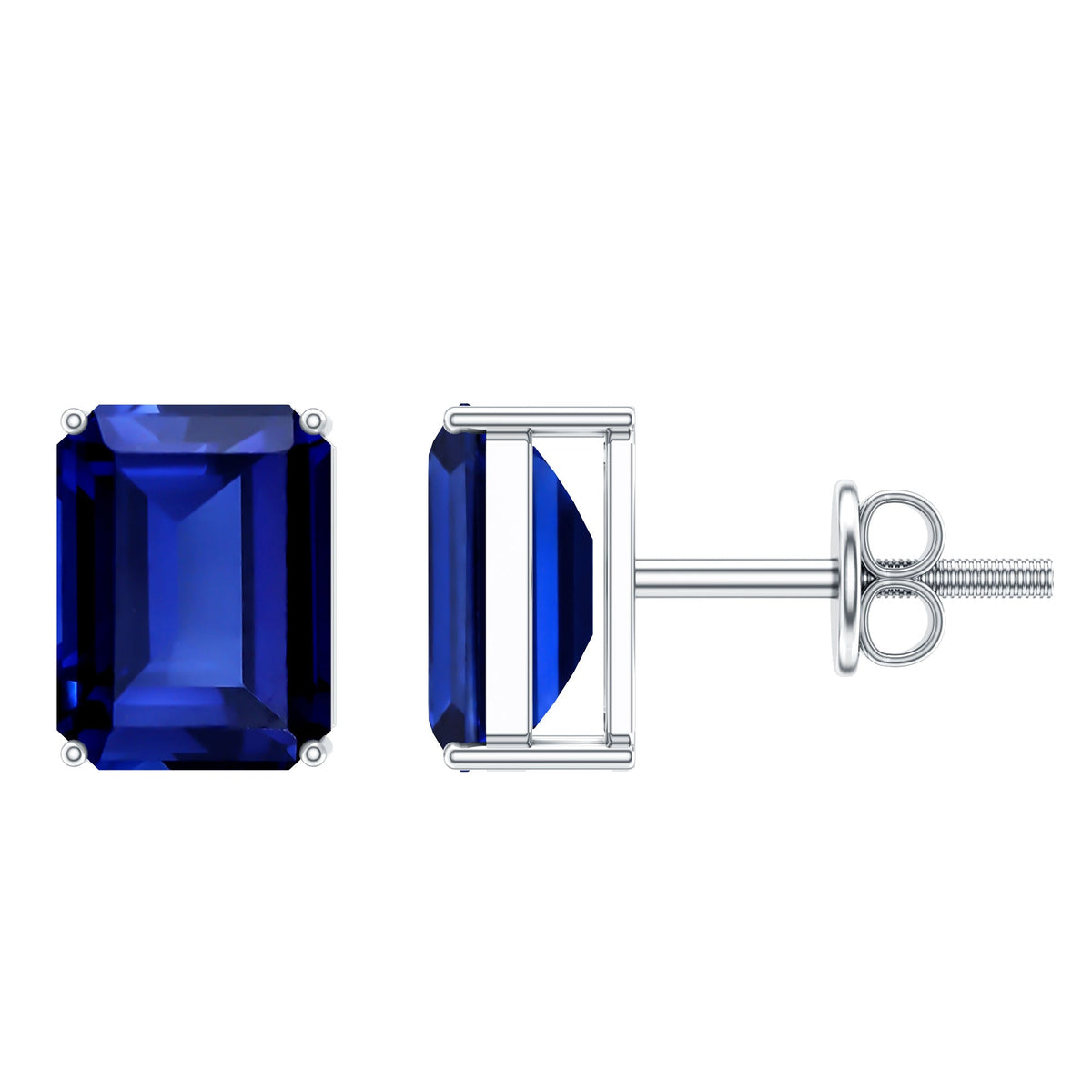 3.5 CT Emerald Cut Lab Created Blue Sapphire Big Stud Earrings