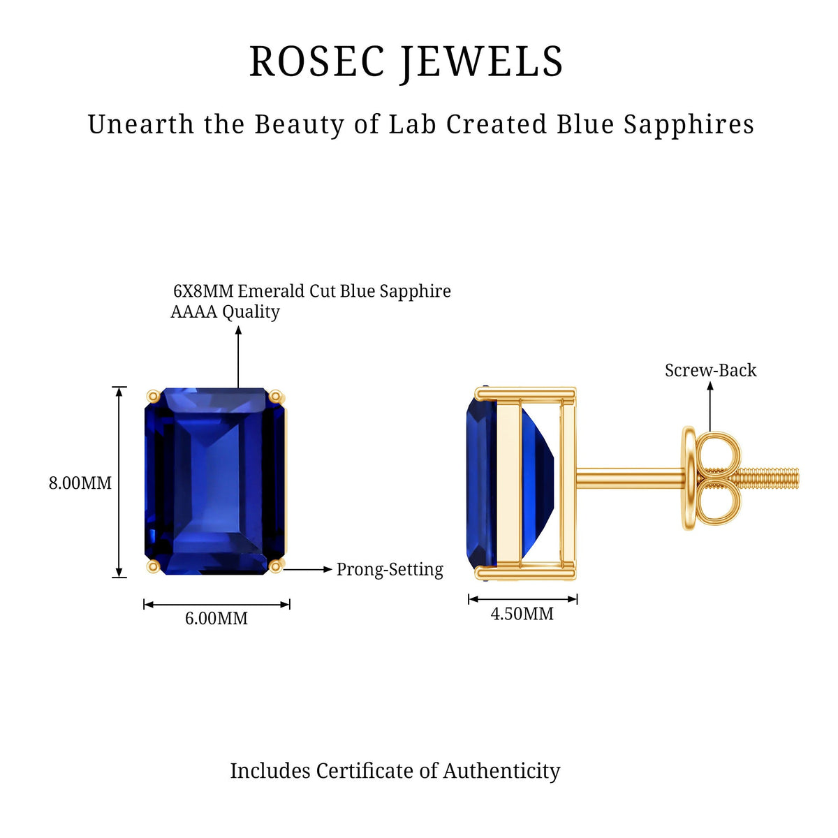 3.5 CT Emerald Cut Lab Created Blue Sapphire Big Stud Earrings