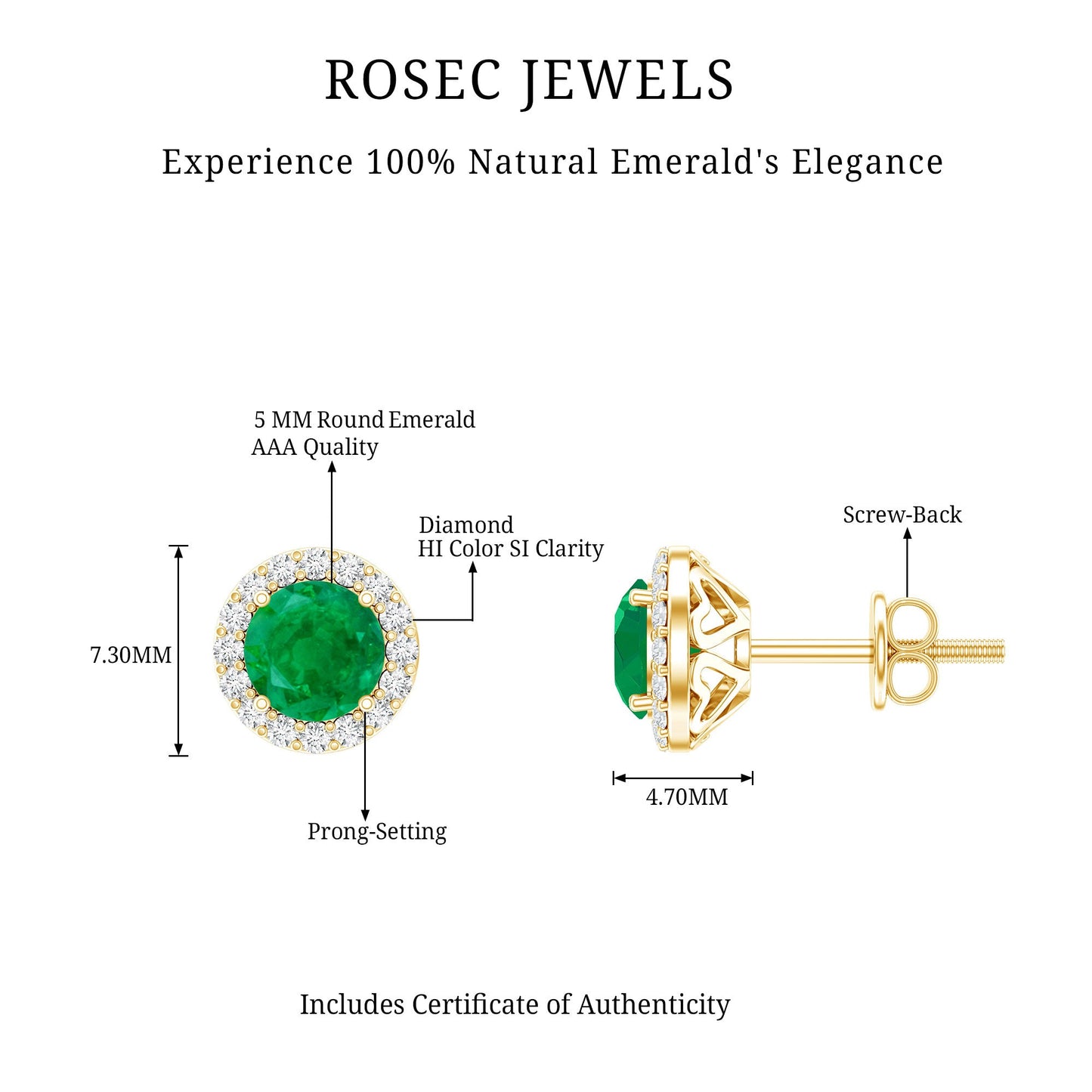 Halo Stud Earrings with Emerald and Diamond