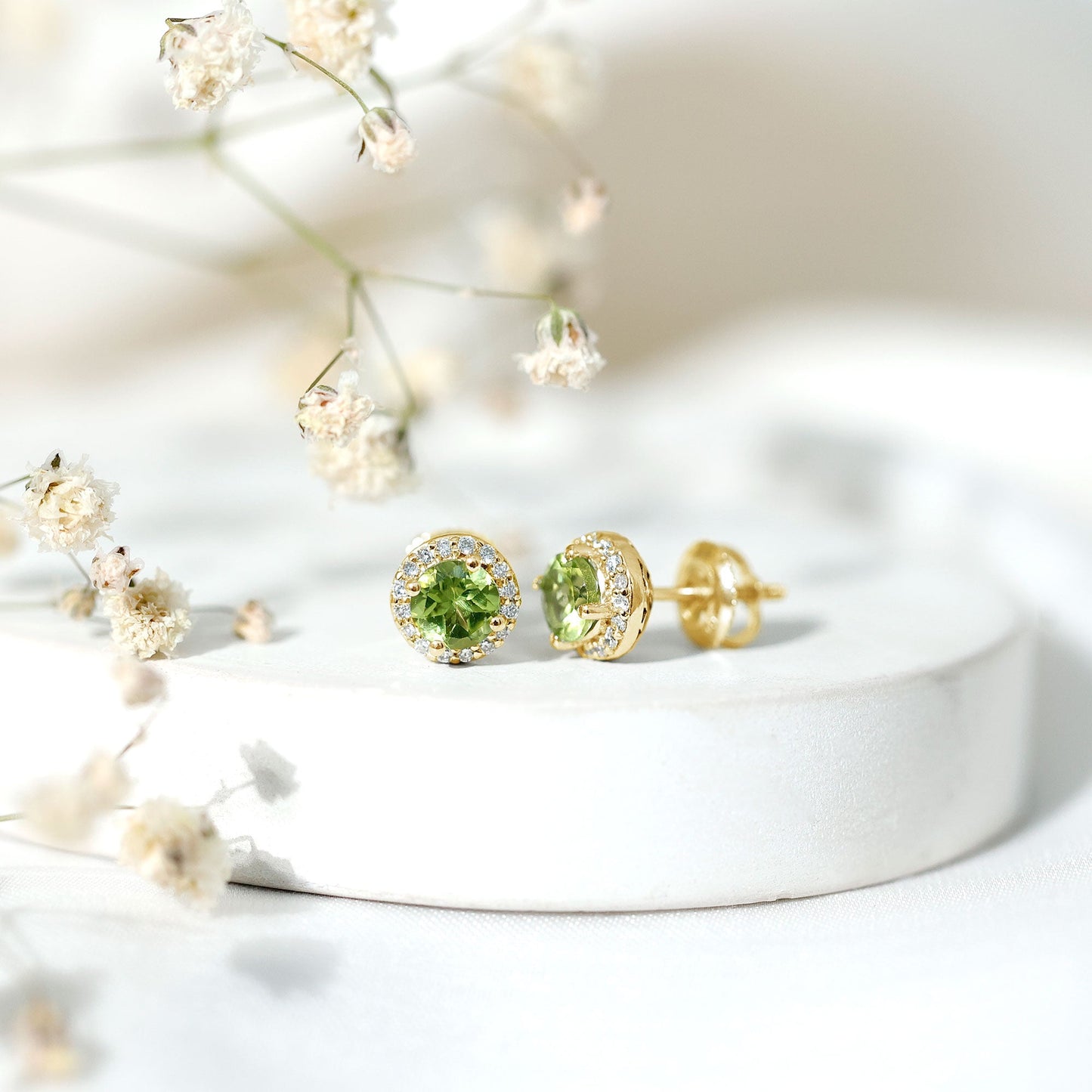 Classic Peridot and Diamond Stud Earrings For Women