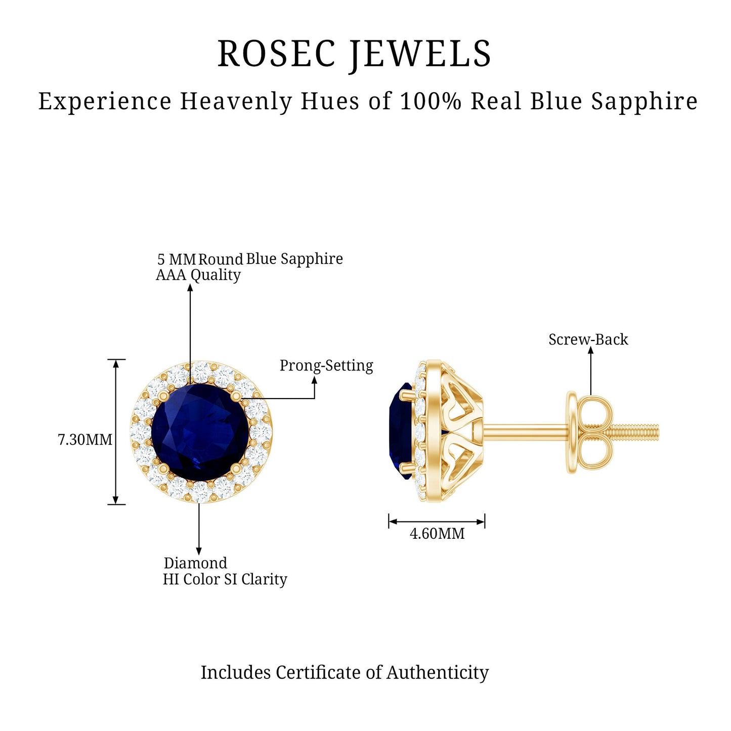 Real 1.9 Carat Blue Sapphire and Diamond Halo Stud Earrings