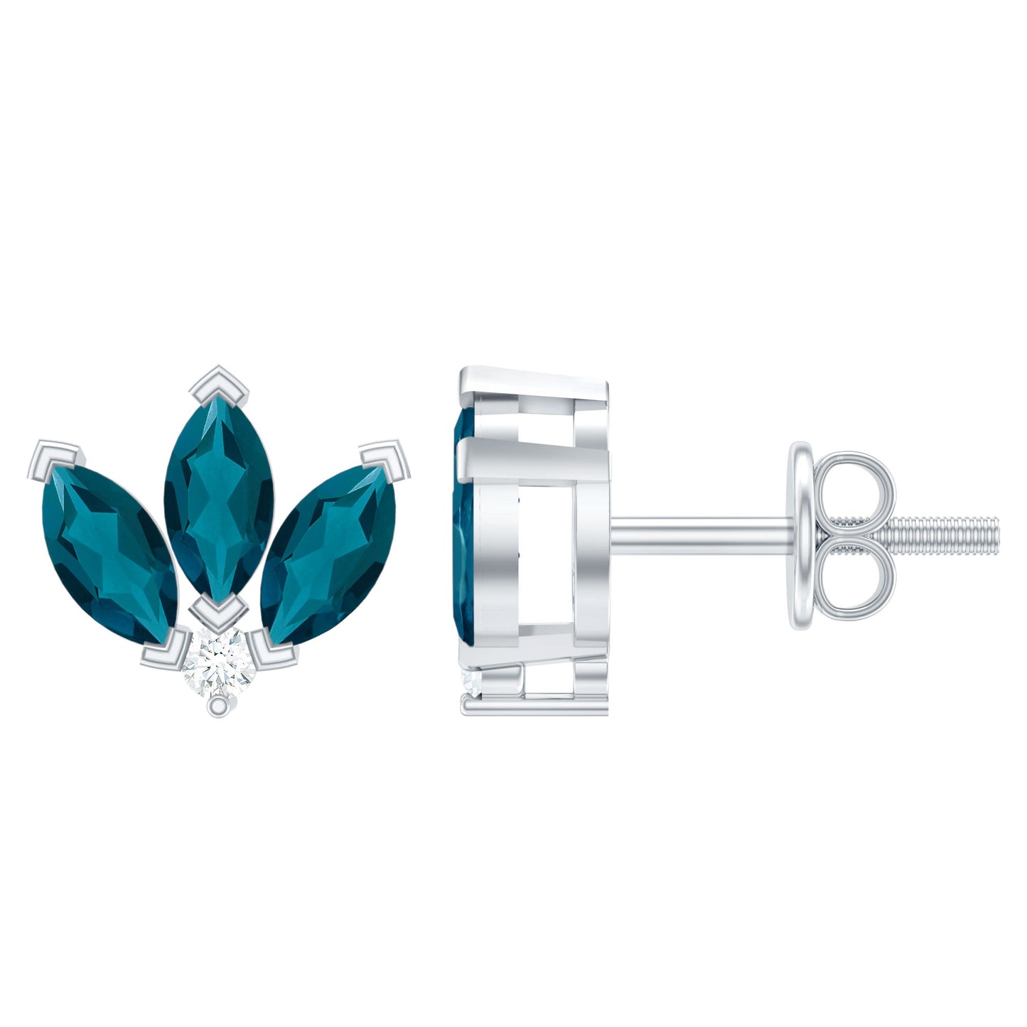 Floral Stud Earrings with London Blue Topaz and Diamond