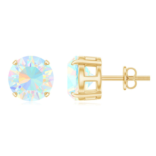 4 Carat Round Cut Ethiopian Opal Solitaire Stud Earrings for Women