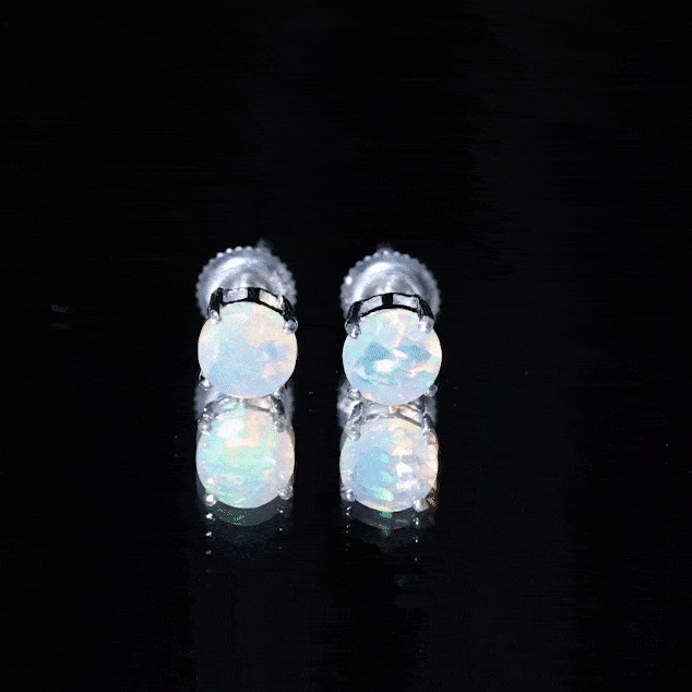 1.6 Carat Solitaire Ethiopian Opal Stud Earrings in Silver