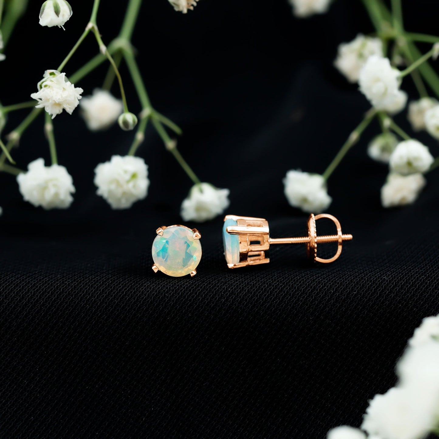 October Birthstone Ethiopian Opal Solitaire Stud Earring