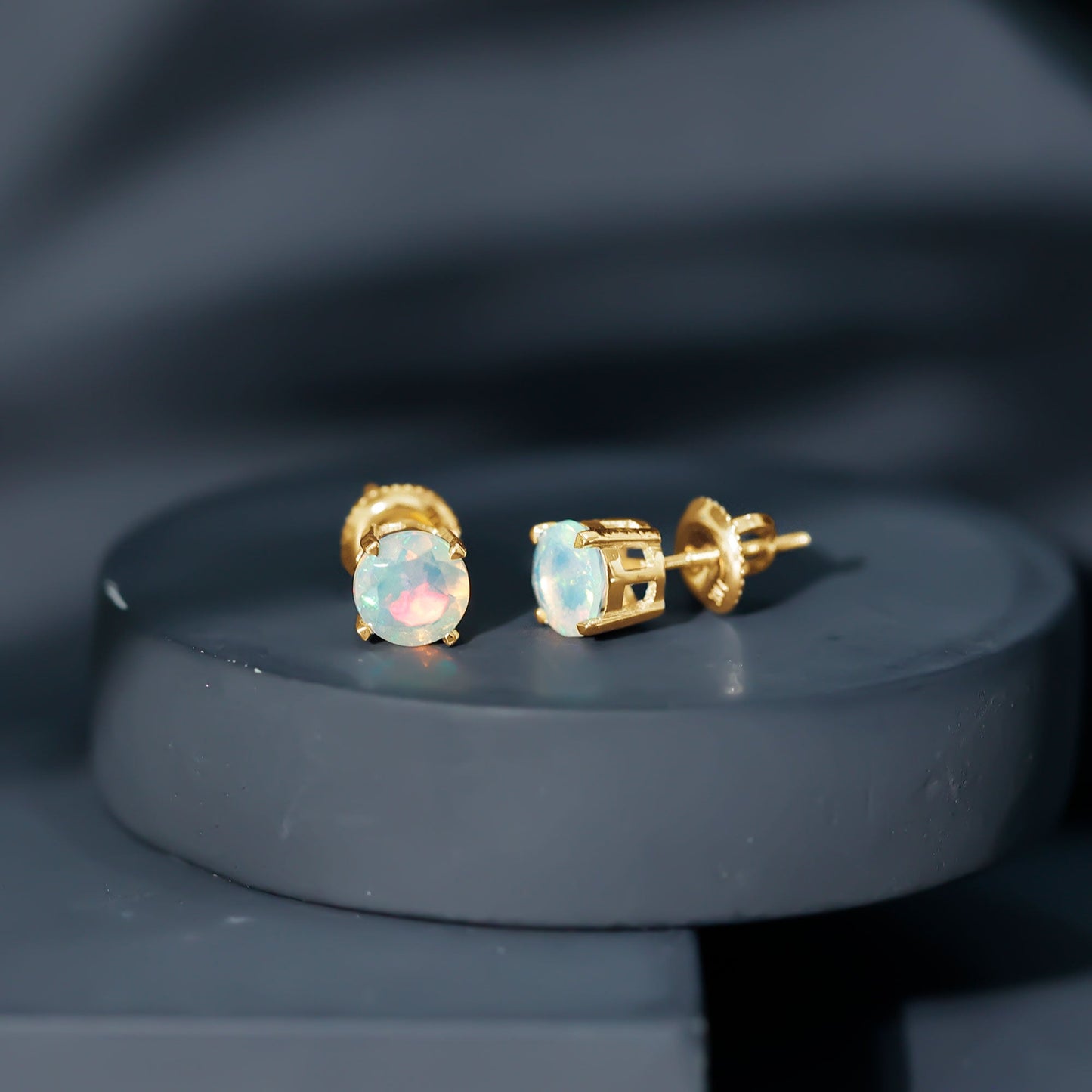 October Birthstone Ethiopian Opal Solitaire Stud Earring