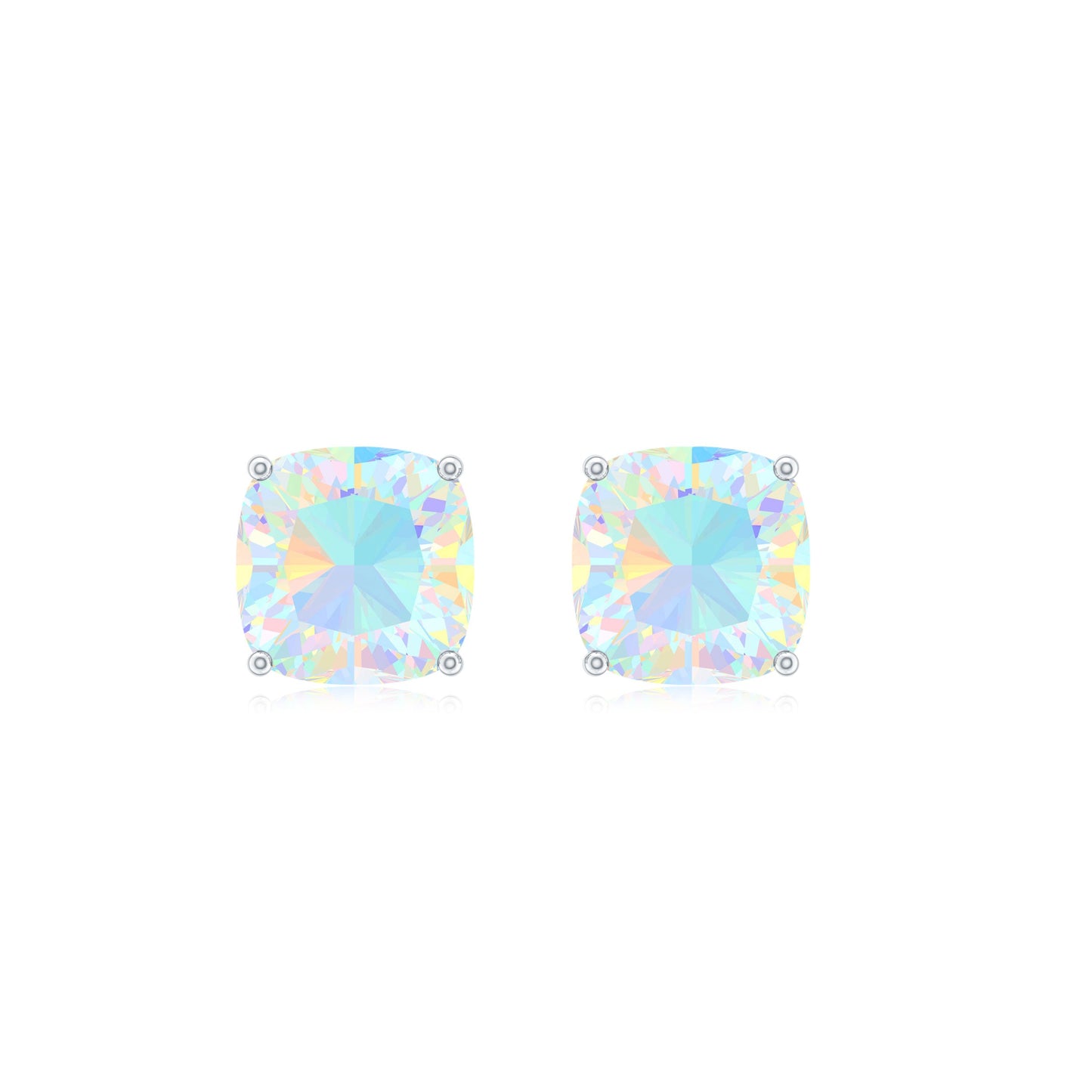 3.7 Carat Cushion Cut Ethiopian Opal Solitaire Stud Earrings