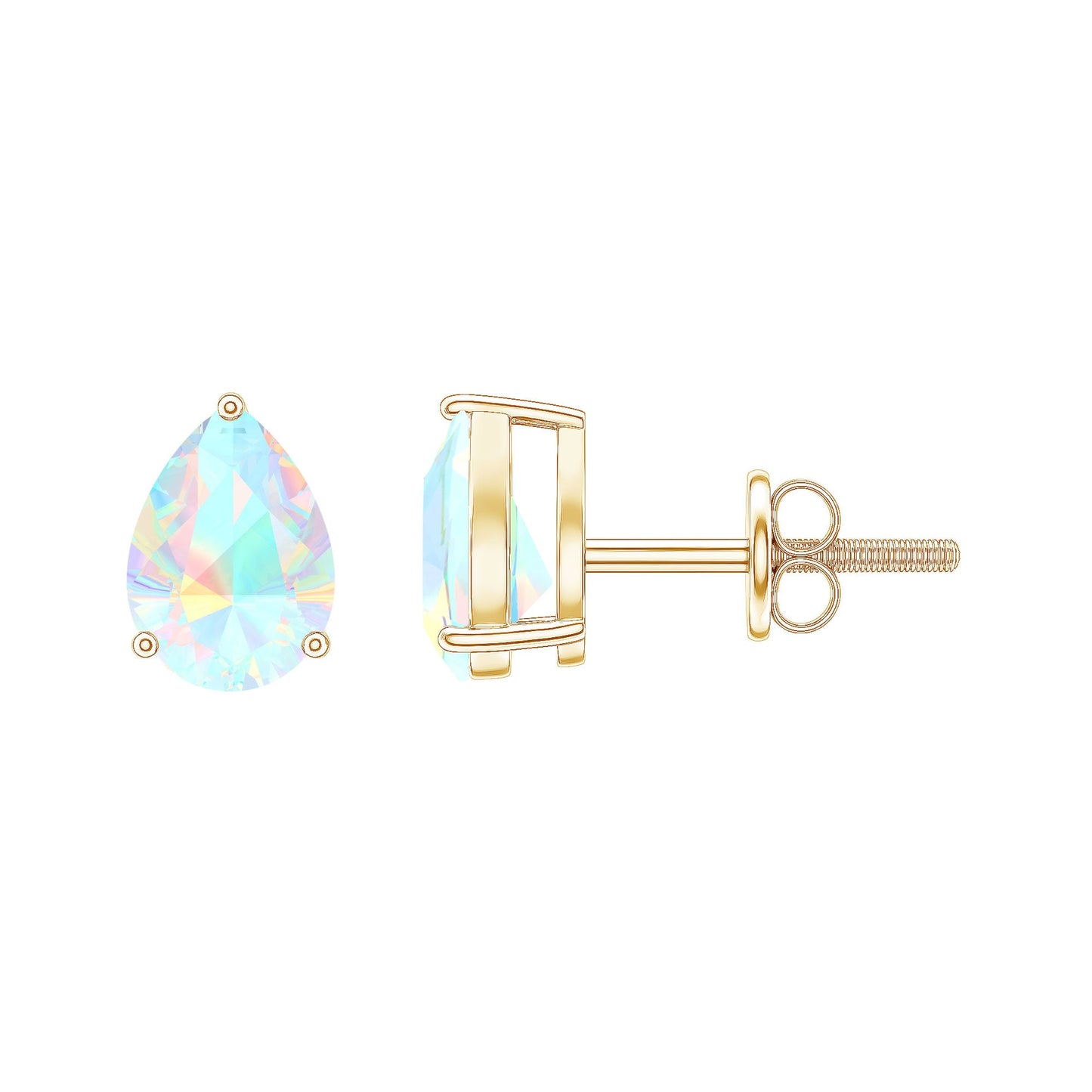 Pear Cut Ethiopian Opal Solitaire Stud Earrings in Gold