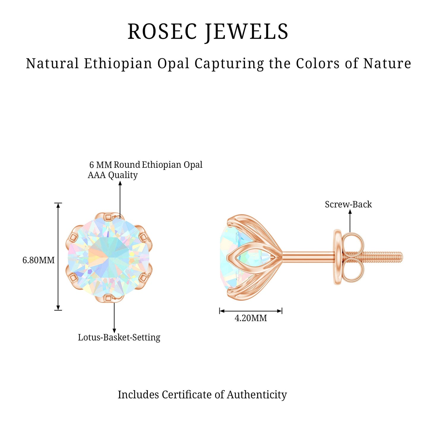 1.6 Carat Round Ethiopian Opal Solitaire Stud Earrings For Her