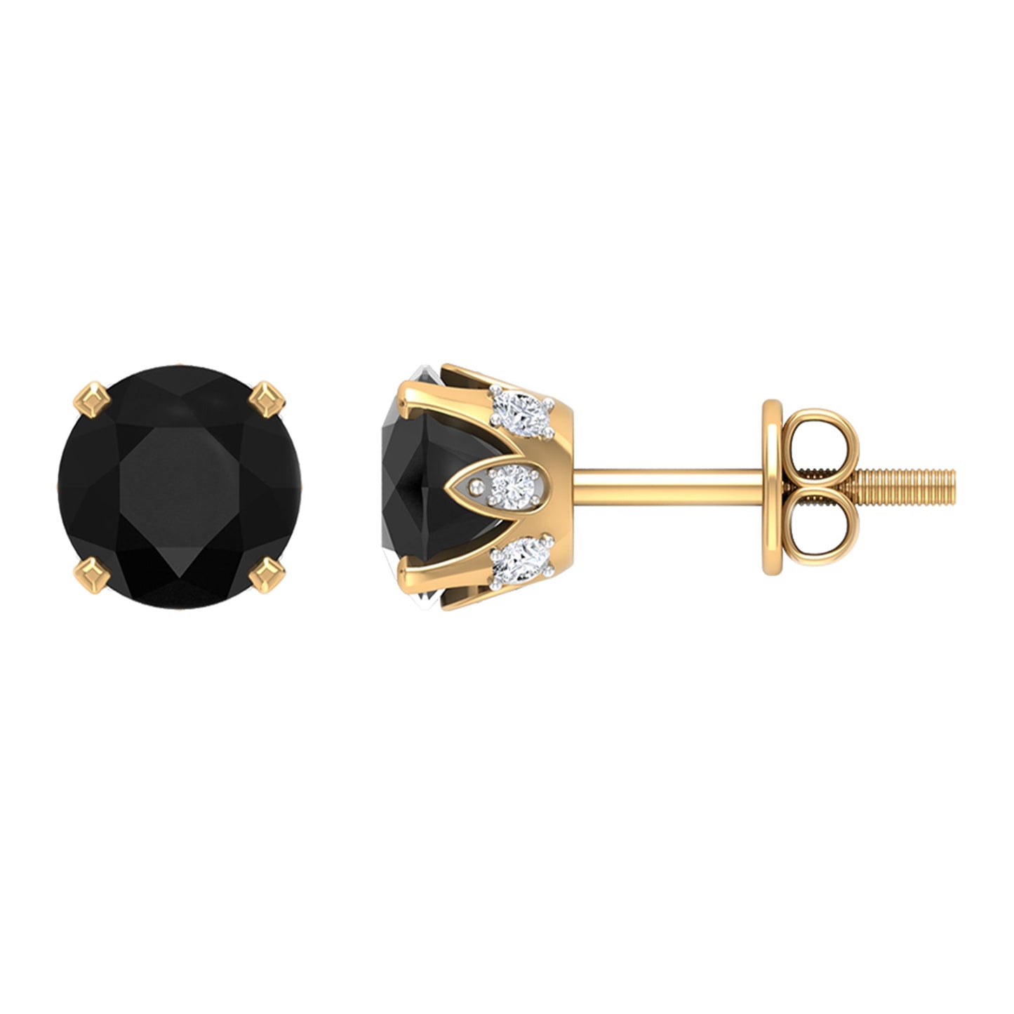 Genuine Black Onyx Diamond Stud Earrings with Certificate