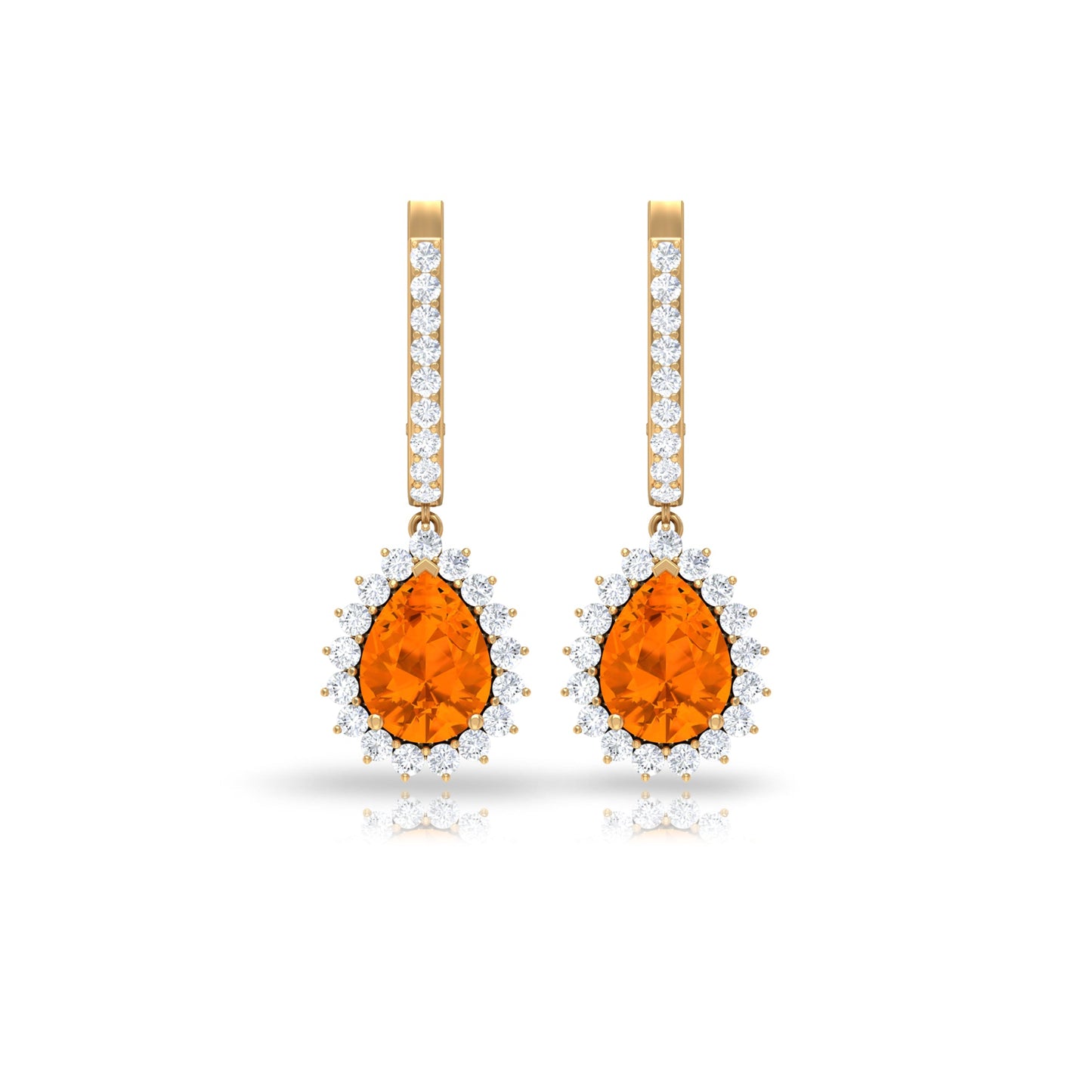 Certified Real 1.2 Carat Fire Opal Teardrop Bridal Earrings with Halo
