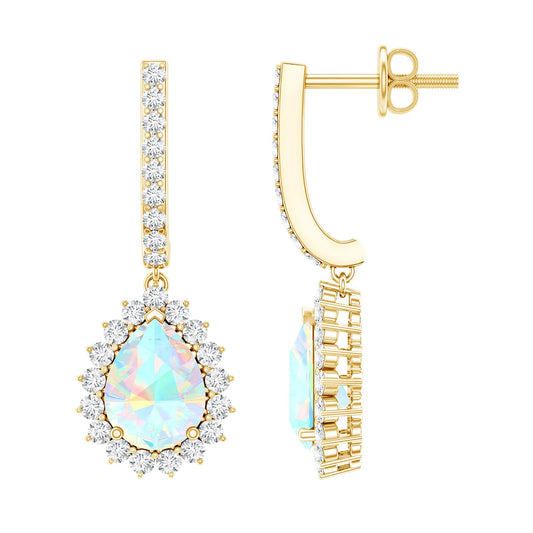 Natural Ethiopian Opal Teardrop Bridal Earrings with Moissanite Accent