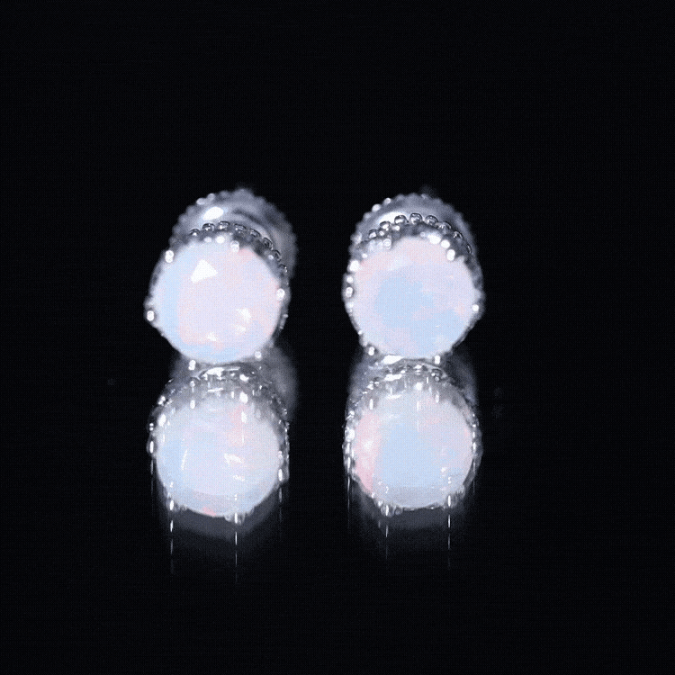 Natural Ethiopian Opal Crown Stud Earrings with Screw Back