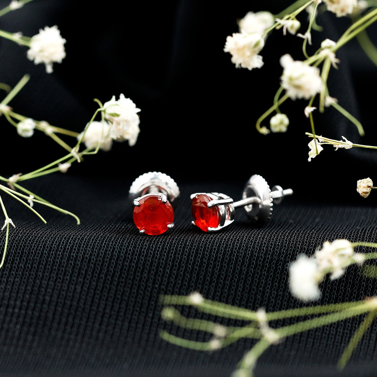 Fire Opal Stud Earrings with Screw on Backs