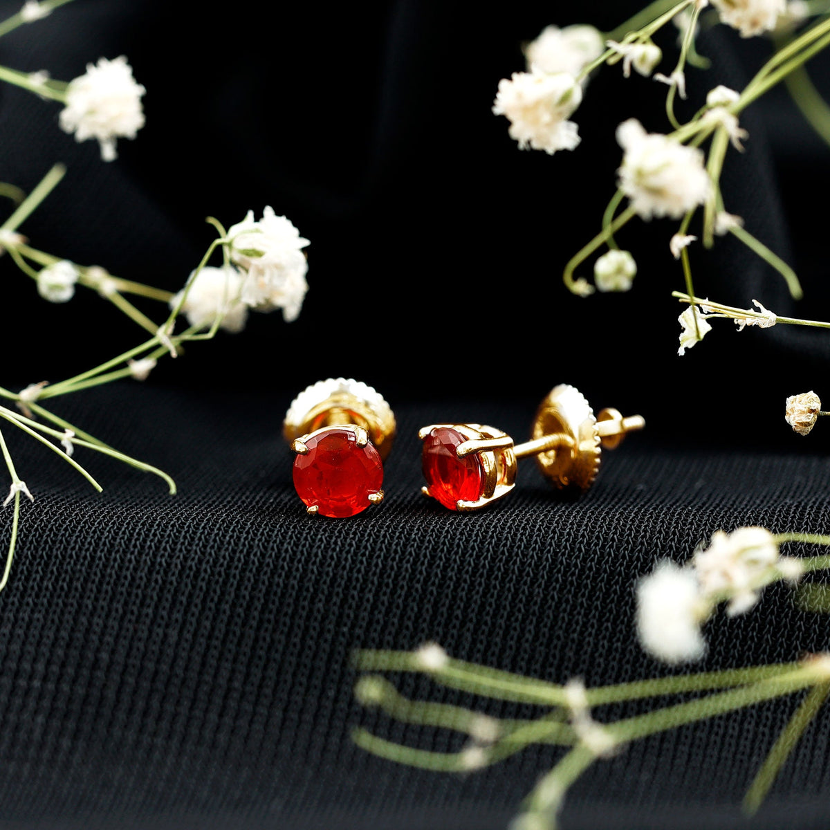 Fire Opal Stud Earrings with Screw on Backs