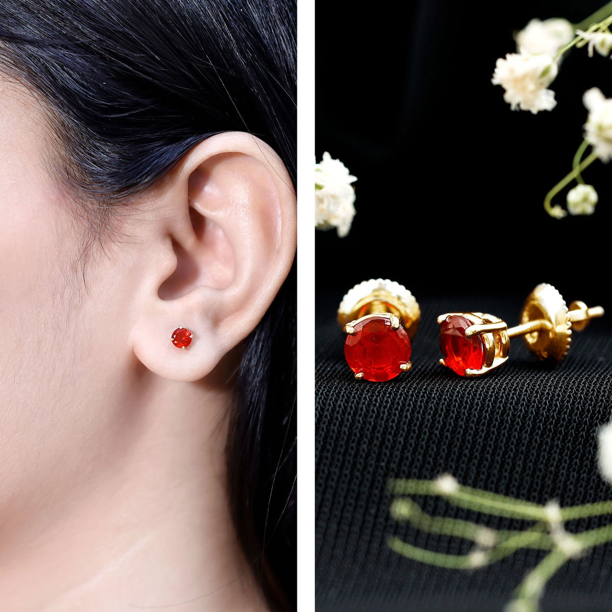 Fire Opal Stud Earrings with Screw on Backs